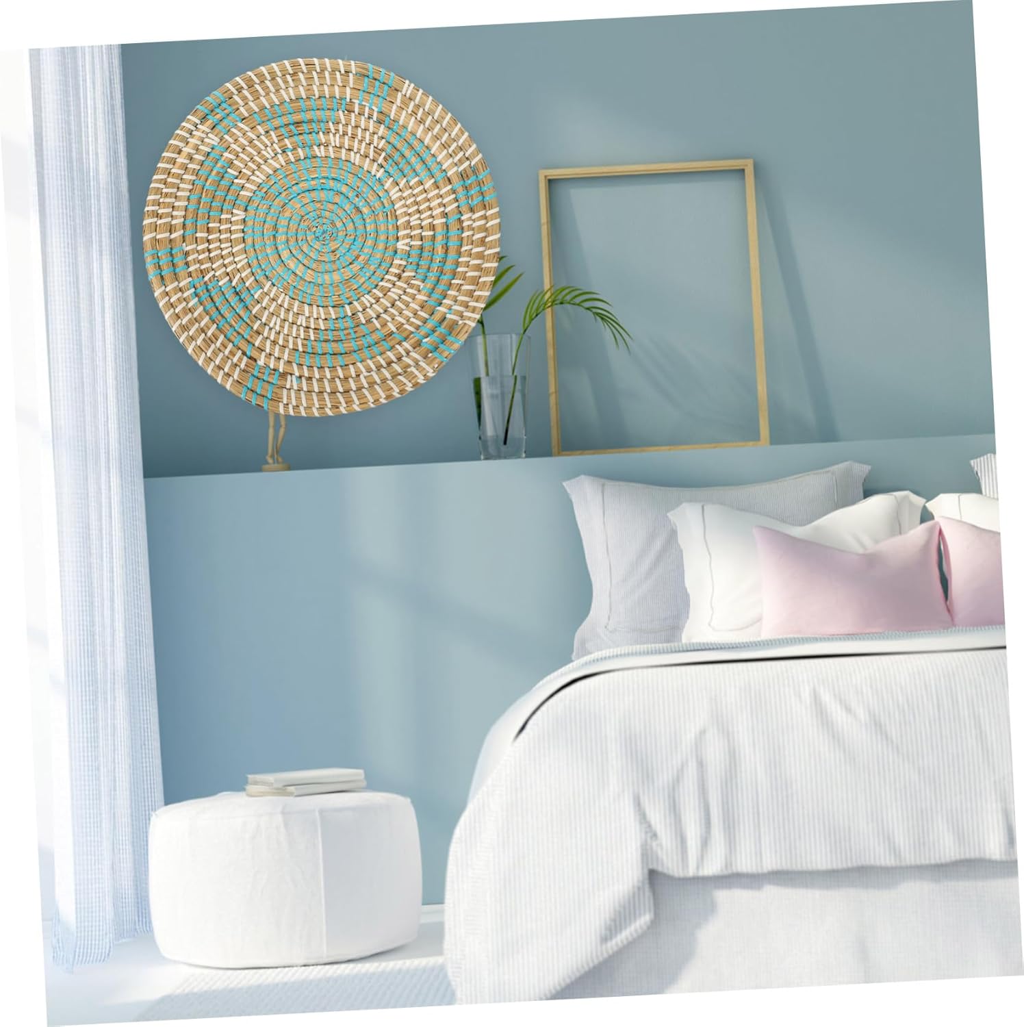 Cesta tejida de pared bohemia cesta de pared delicada arte de pared cesta tejida redonda cesta de ratán arte de pared cestas planas tejidas