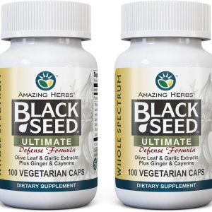 Amazing Herbs Whole Spectrum Black Seed Ultimate, Cápsulas vegetarianas  Extractos de hoja de olivo y ajo más jengibre y cayena, sin gluten, sin Amazing Herbs Whole Spectrum Black Seed Ultimate, Cápsulas vegetarianas  Extractos de hoja de olivo y ajo más jengibre y cayena, sin gluten, sin