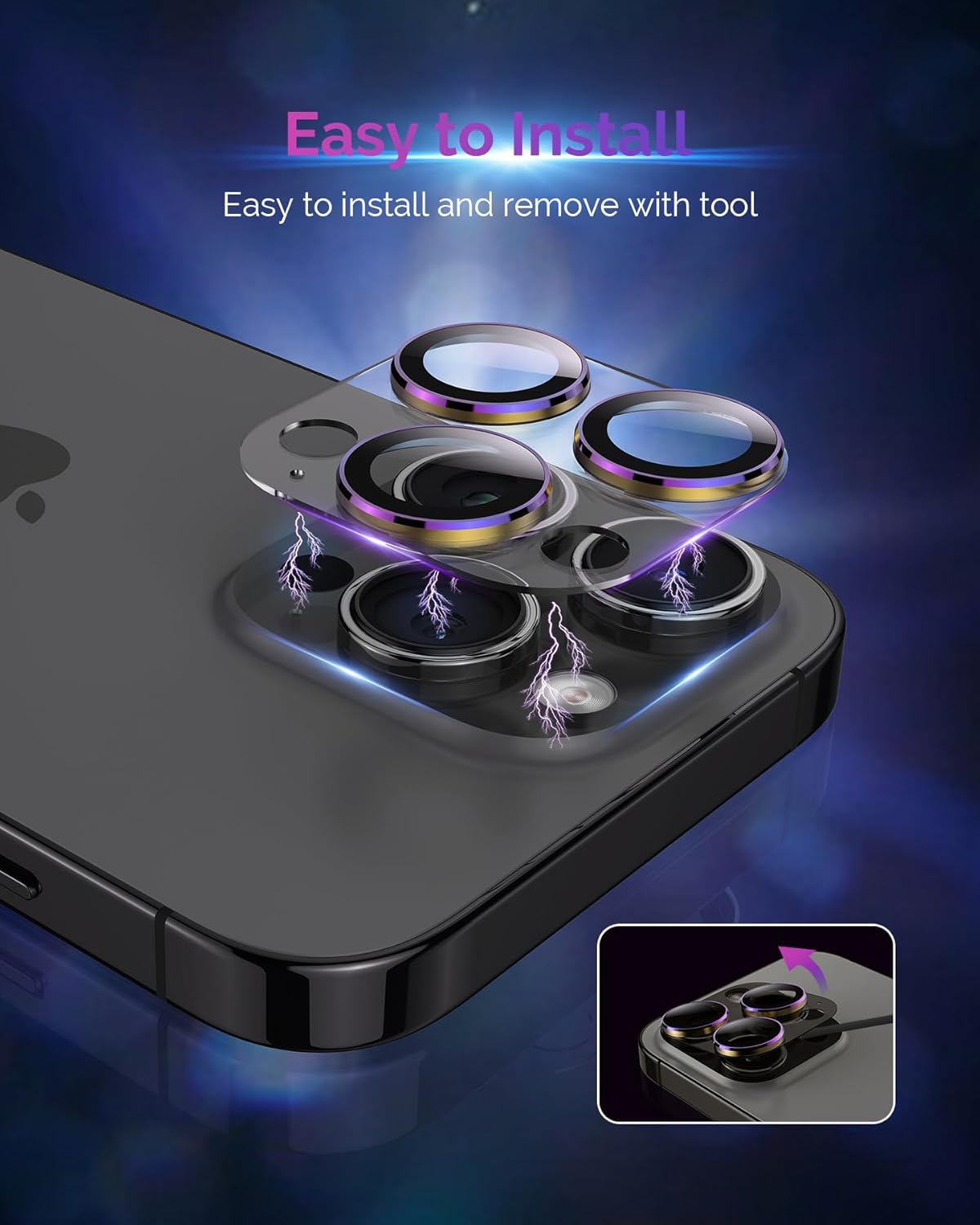 Diseño para iPhone 15 ProiPhone 15 Pro Max, protector de lente de cámara, cobertura completa Disparo nocturno HD 9H vidrio templado acrílico