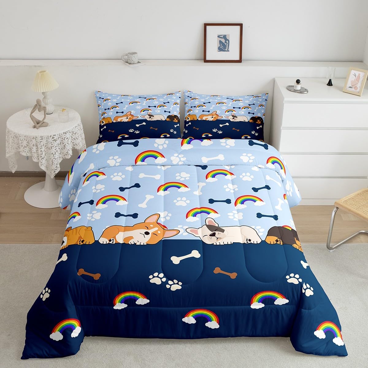 Juego de edredón de dibujos animados para niños, tamaño individual, lindo juego de edredón con estampado de patas de cachorro para niños,