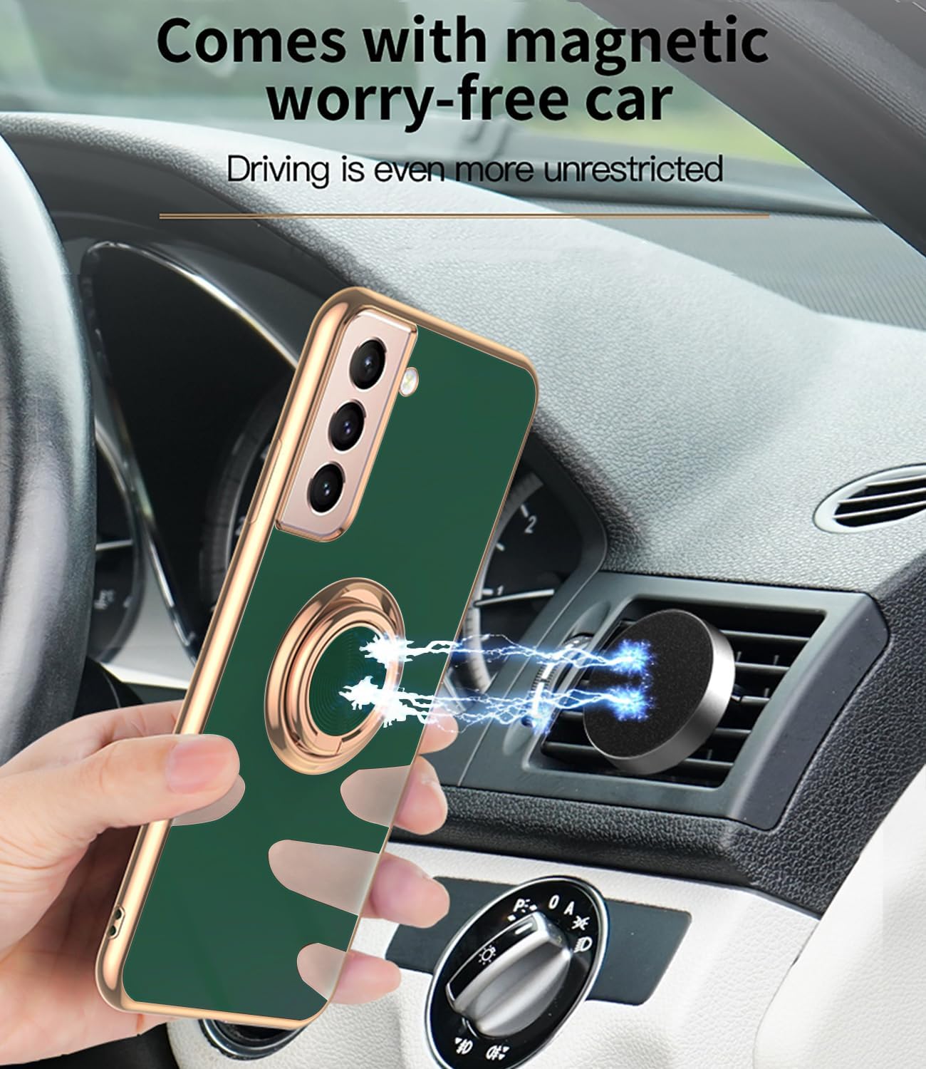 Funda para Samsung Galaxy S21 Plus 5G, con 2 protectores de pantalla, soporte magnético de anillo de 360 integrado, borde galvanizado de lujo,