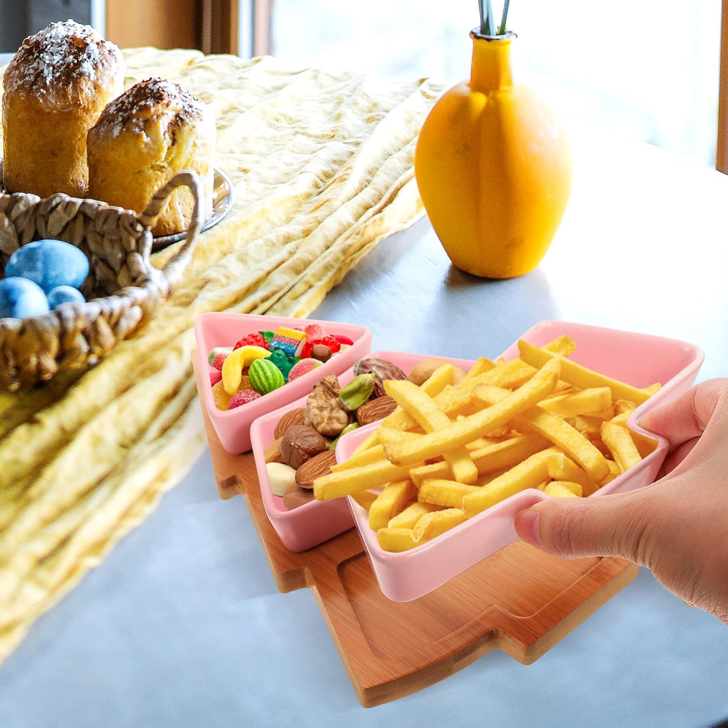 Angoily Bandeja de cerámica con forma de árbol de Navidad para entretenimiento, plato de servir alimentos con base para aperitivos, aperitivos,