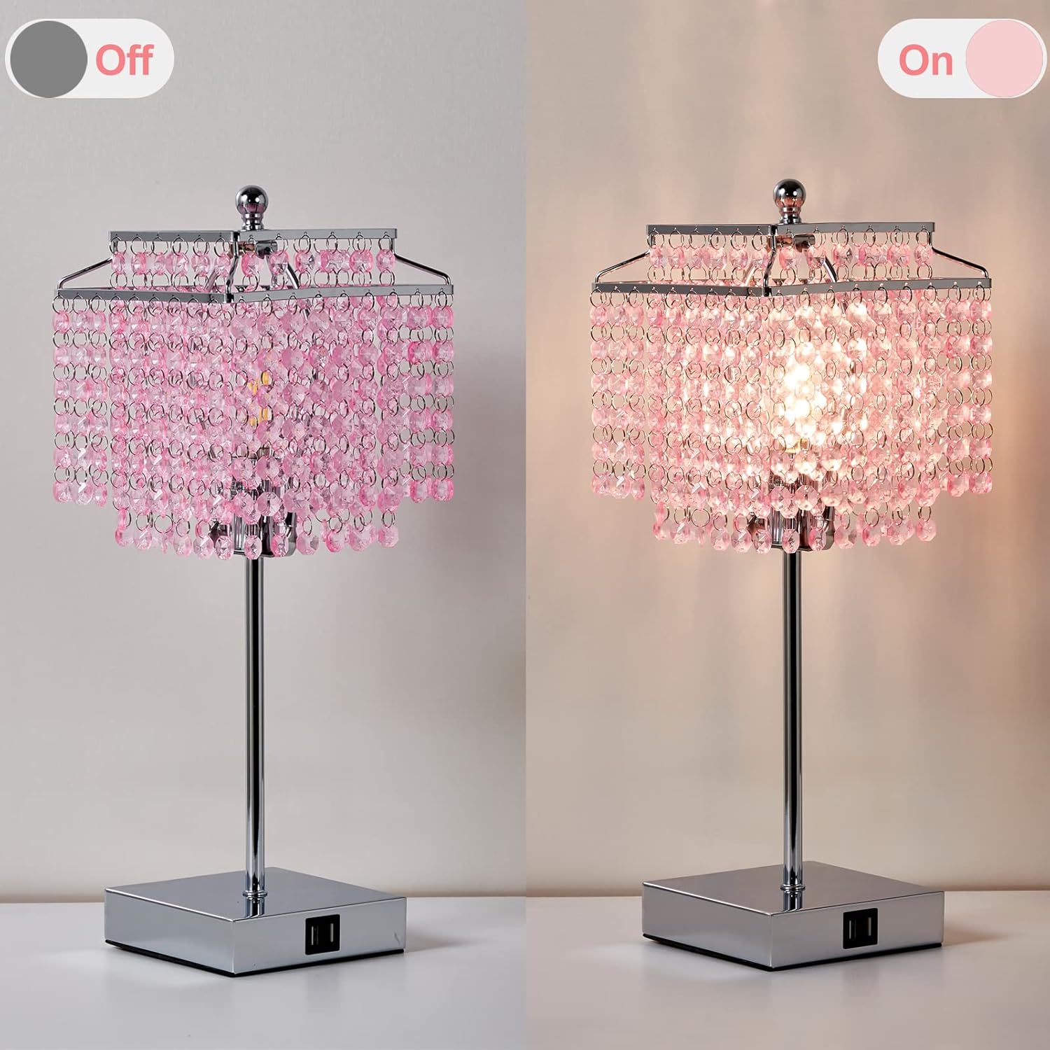 Luvkczc Lámpara de mesa de cristal rosa con control táctil, lámpara regulable de 3 vías con pantalla de cristal para dormitorio de niña, sala de