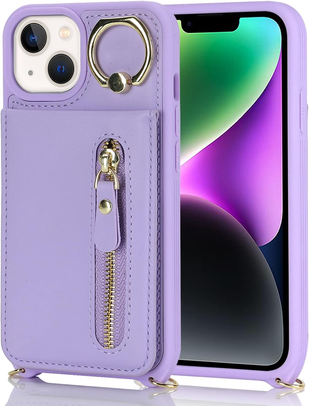 Funda para iPhone 13 Mini con tarjetero para mujer, iPhone 13 Mini, cartera con correa y ranuras para tarjetas de crédito, bandolera con cremallera