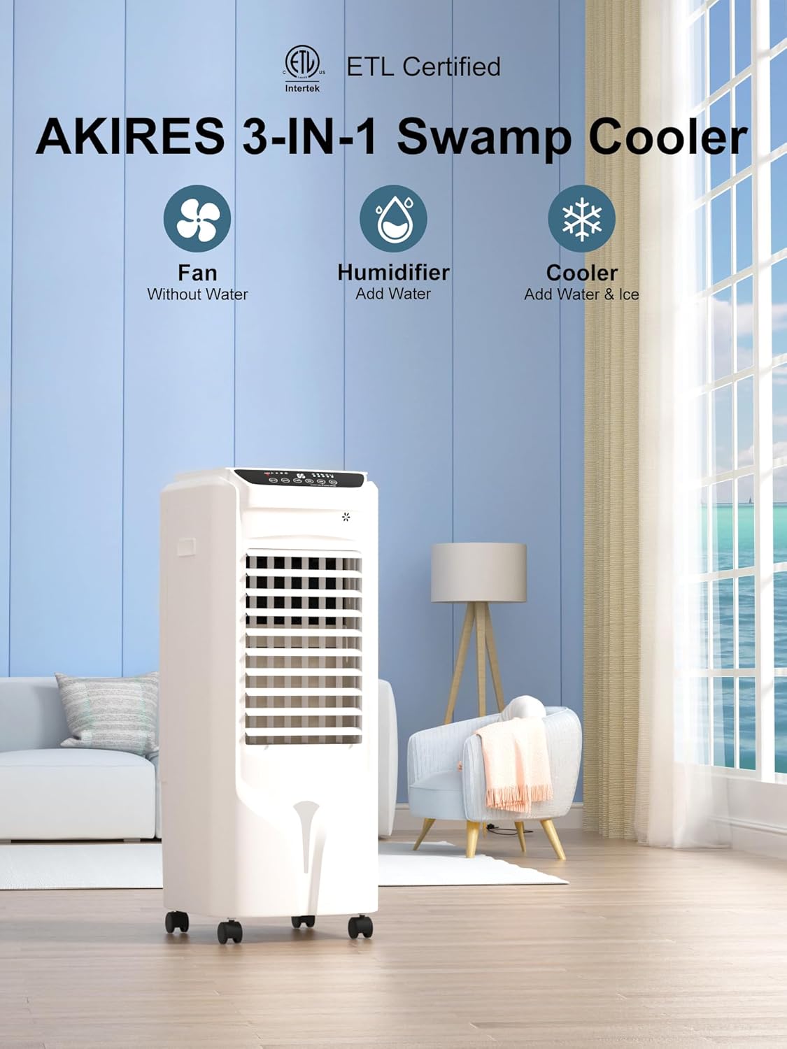 Swamp Cooler, enfriador de aire evaporativo de 1800 CFM portátil con tanque de agua de 4.2 galones, 4 paquetes de hielo, oscilación de 100,