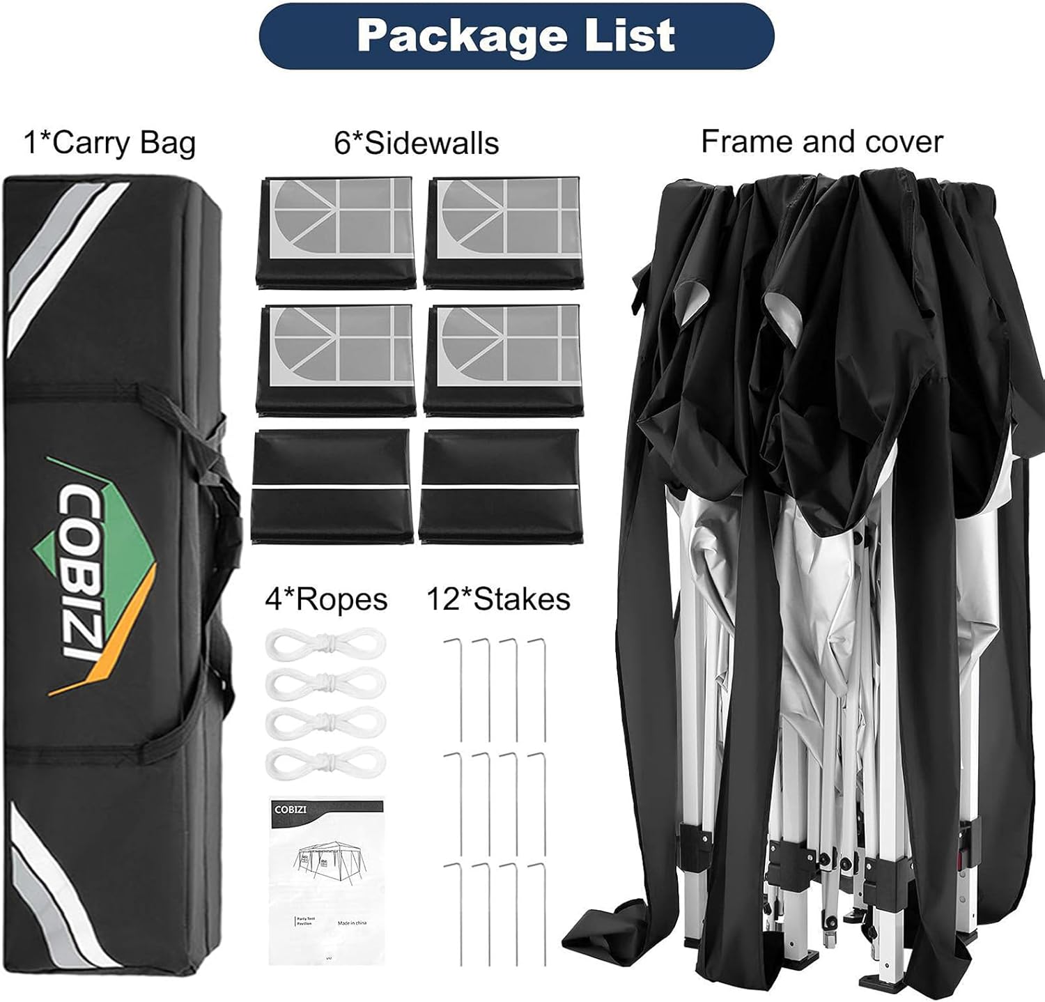 COBIZI Tienda de campaña desplegable de 10 x 20 pulgadas, impermeable, refugio instantáneo comercial, para exteriores, carpa para fiestas, con bolsa