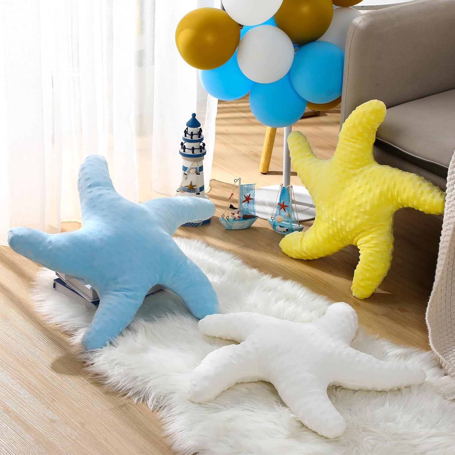 Almohada de estrella de mar de playa con estrellas de mar de 20 pulgadas, diseño de estrella de mar, animal de peluche lindo de felpa para
