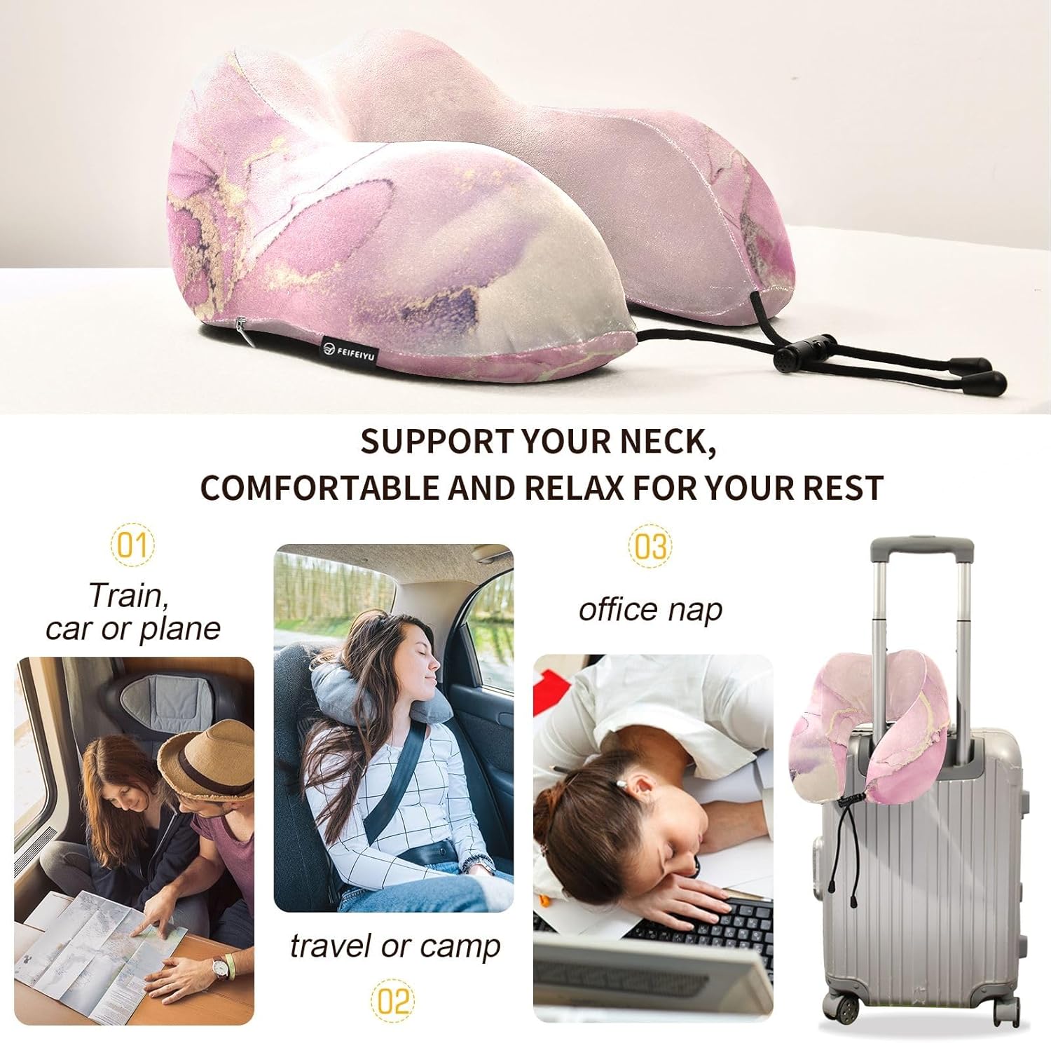 Ink Colors – Almohada de cuello translúcida compacta y portátil, almohada de viaje para avión, con bolsa de almacenamiento con cordón