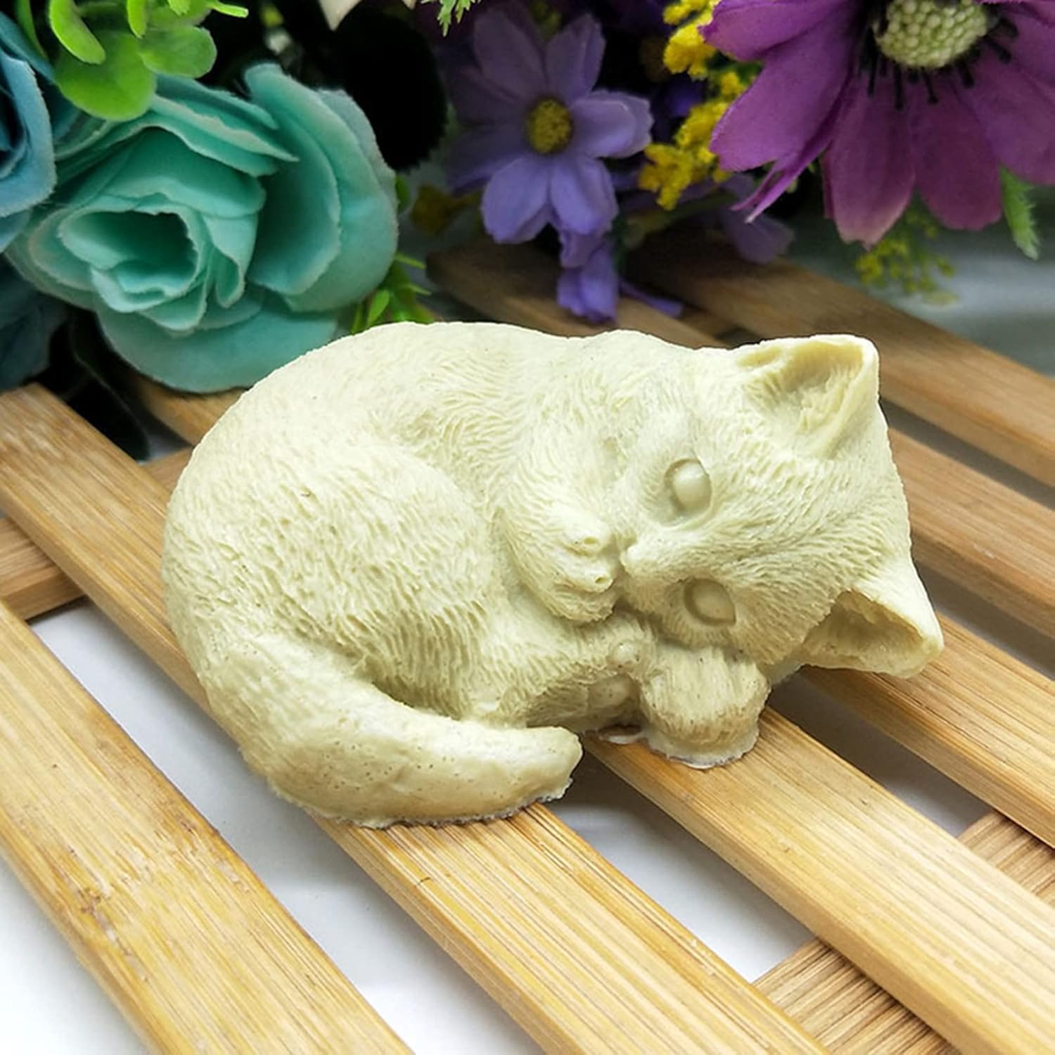 Gato durmiendo silicona jabón vela molde Fondant chocolate caramelo pastel decoración hornear pastelería herramientas resina polímero arcilla molde