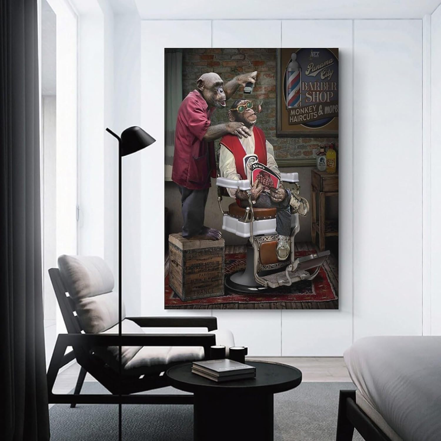 Aimeryup Póster enmarcado de cortes de pelo de mono para decoración de pared, baño, lienzo, impresiones artísticas sin marco, 24 x 36 pulgadas (23.6