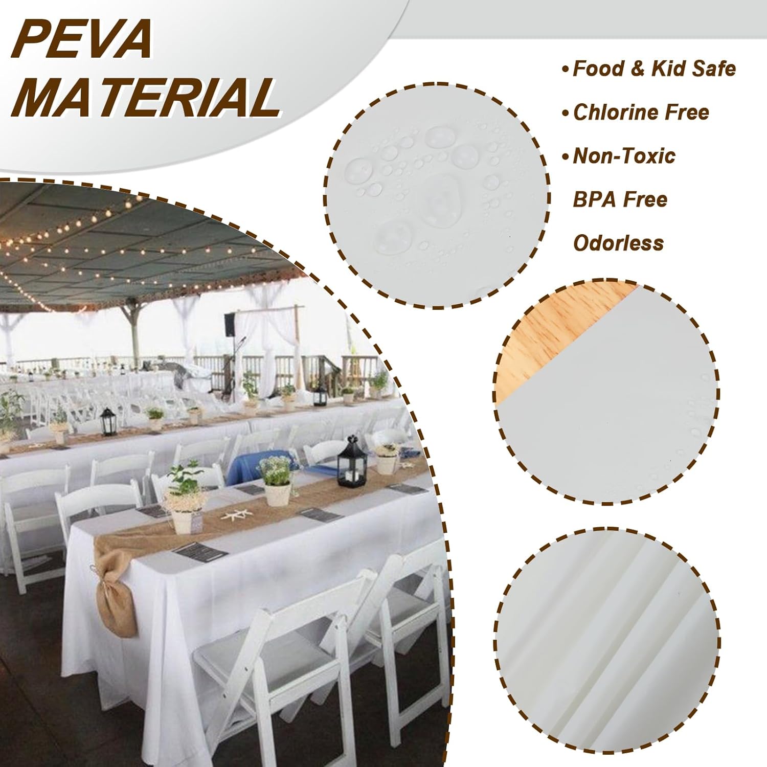 Fixwal Paquete de 6 manteles de plástico para mesas rectangulares, manteles de plástico desechables de plástico blanco de 54 x 108 pulgadas,