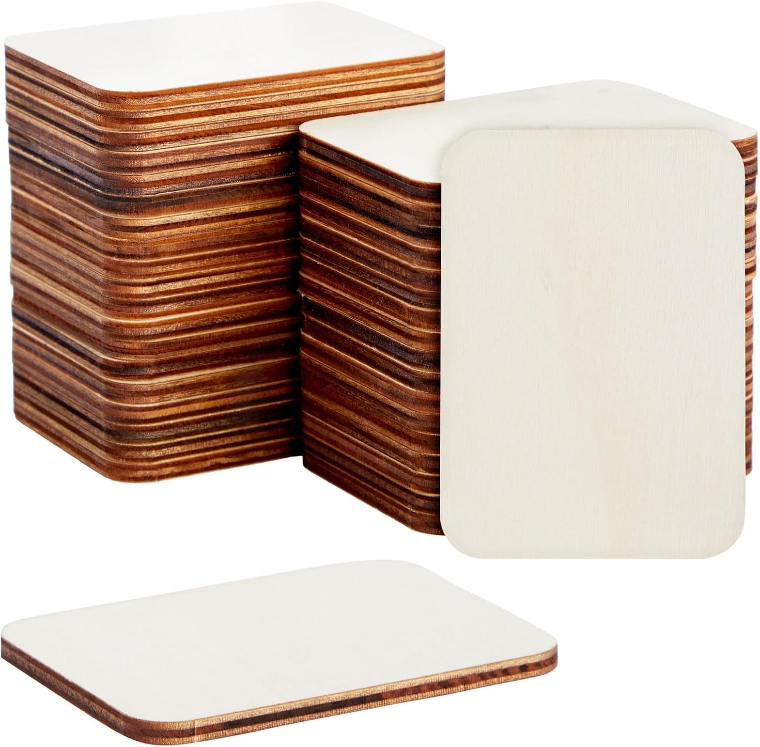 Bright Creations Paquete de 36 rectángulos de madera sin terminar para manualidades, recortes de madera de 2.5 x 3.5 con esquinas redondeadas para
