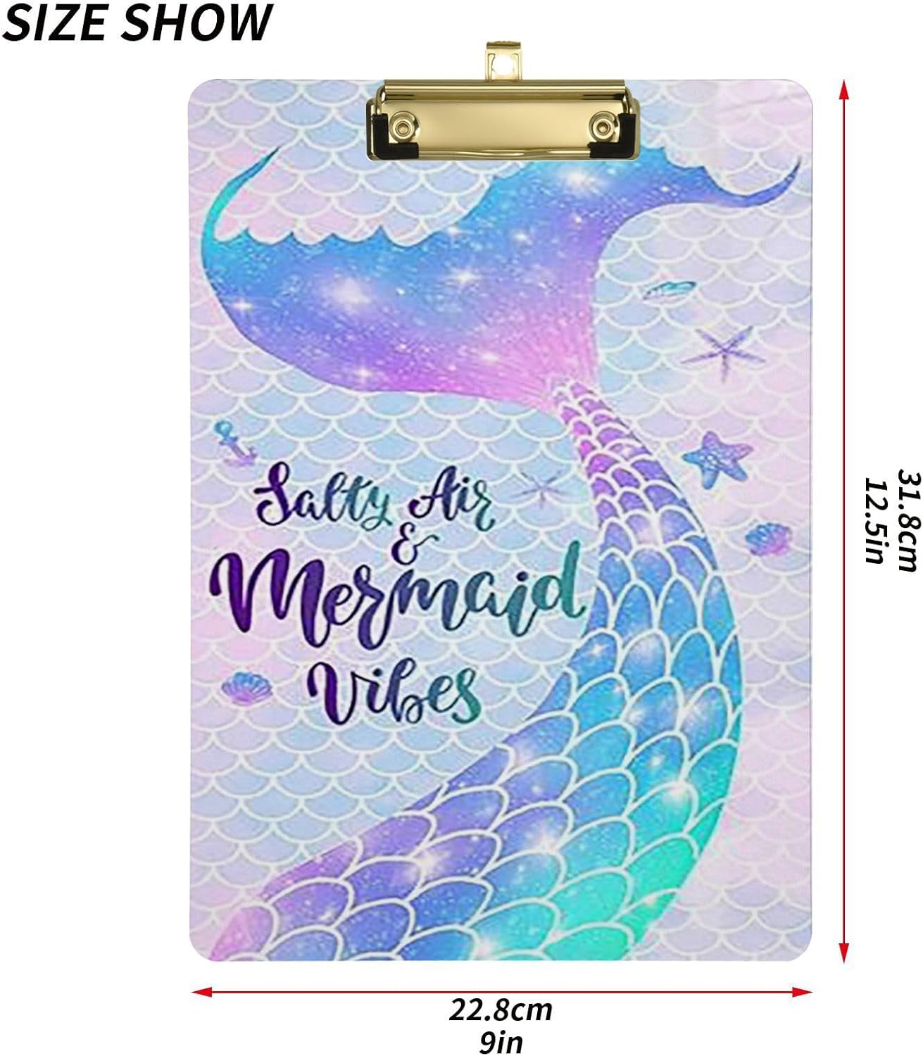 Portapapeles de cola de sirena, diseño de moda, portapapeles de plástico tamaño carta para estudiantes, niños, mujeres y hombres, tablero de clip