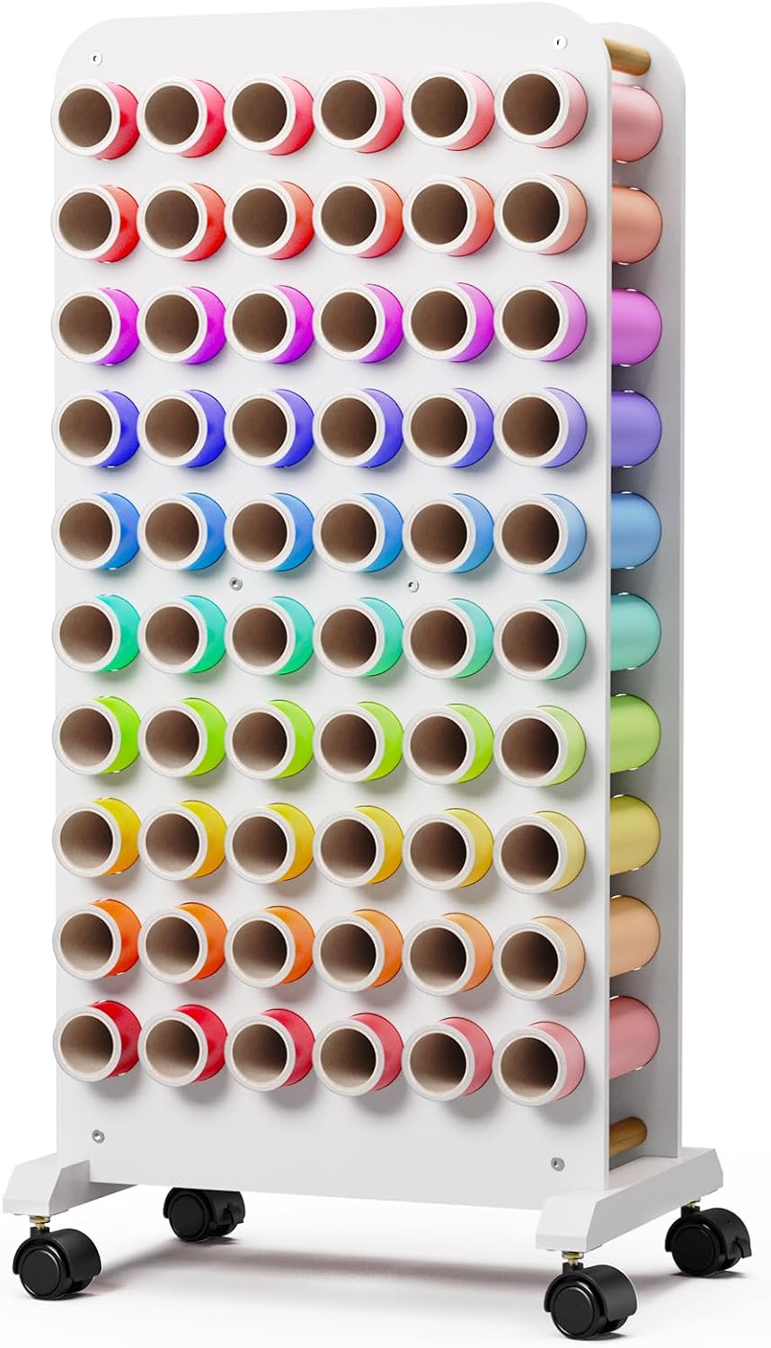 Soporte móvil de rollo de vinilo, organizador de almacenamiento de vinilo de 60 compartimentos con ruedas giratorias de bloqueo, carrito de