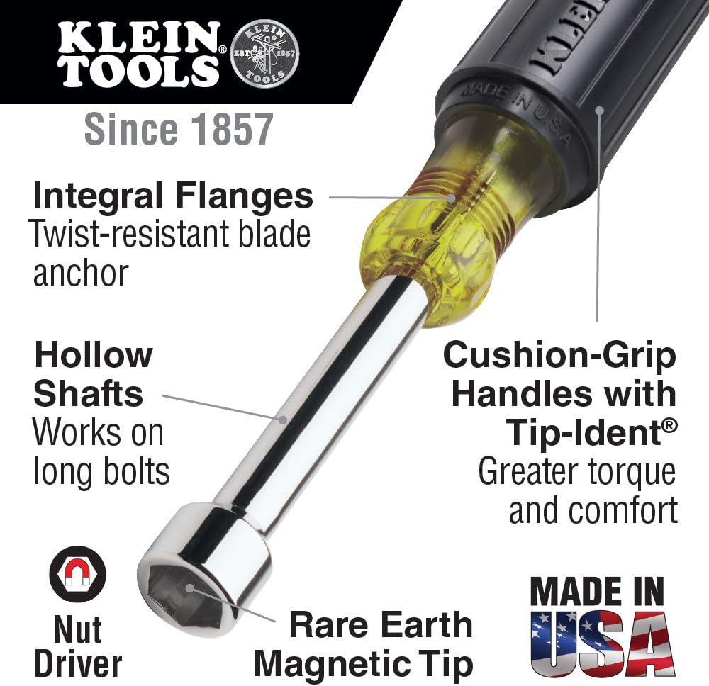 Klein Tools 646-12M llave para tuerca con punta hexagonal magnética de 12 pulgada con vástago hueco de 6 pulgadas