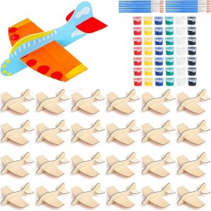 Shappy Paquete de 24 aviones de madera DIY con herramientas de decoración, modelo de madera, avión de madera de Balsa con kits de pintura, avión de Shappy Paquete de 24 aviones de madera DIY con herramientas de decoración, modelo de madera, avión de madera de Balsa con kits de pintura, avión de