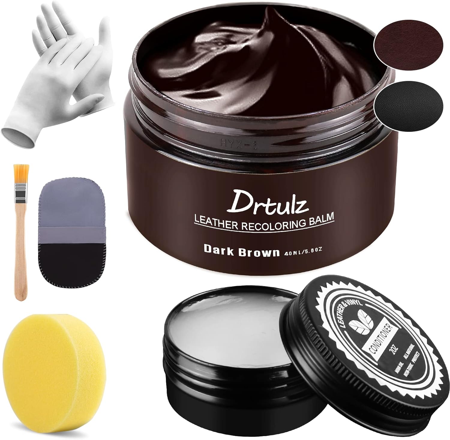 drtulz Color de reparación de cuero, acondicionador de bálsamo de cuero marrón oscuro, restaurador de cuero marrón oscuro, tinte de cuero, kits de