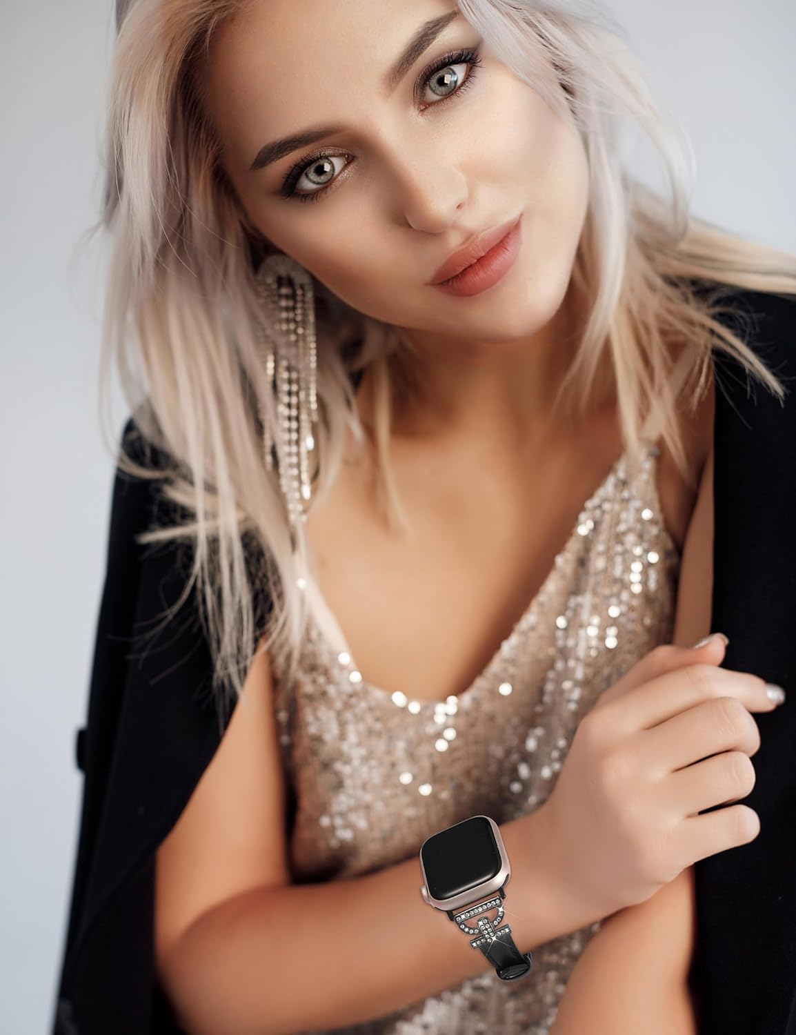 TOYOUTHS Correa de cuero compatible con Apple Watch Band 3840414244451.929 in, correa delgada y elegante para mujer con hebilla de metal de diamante