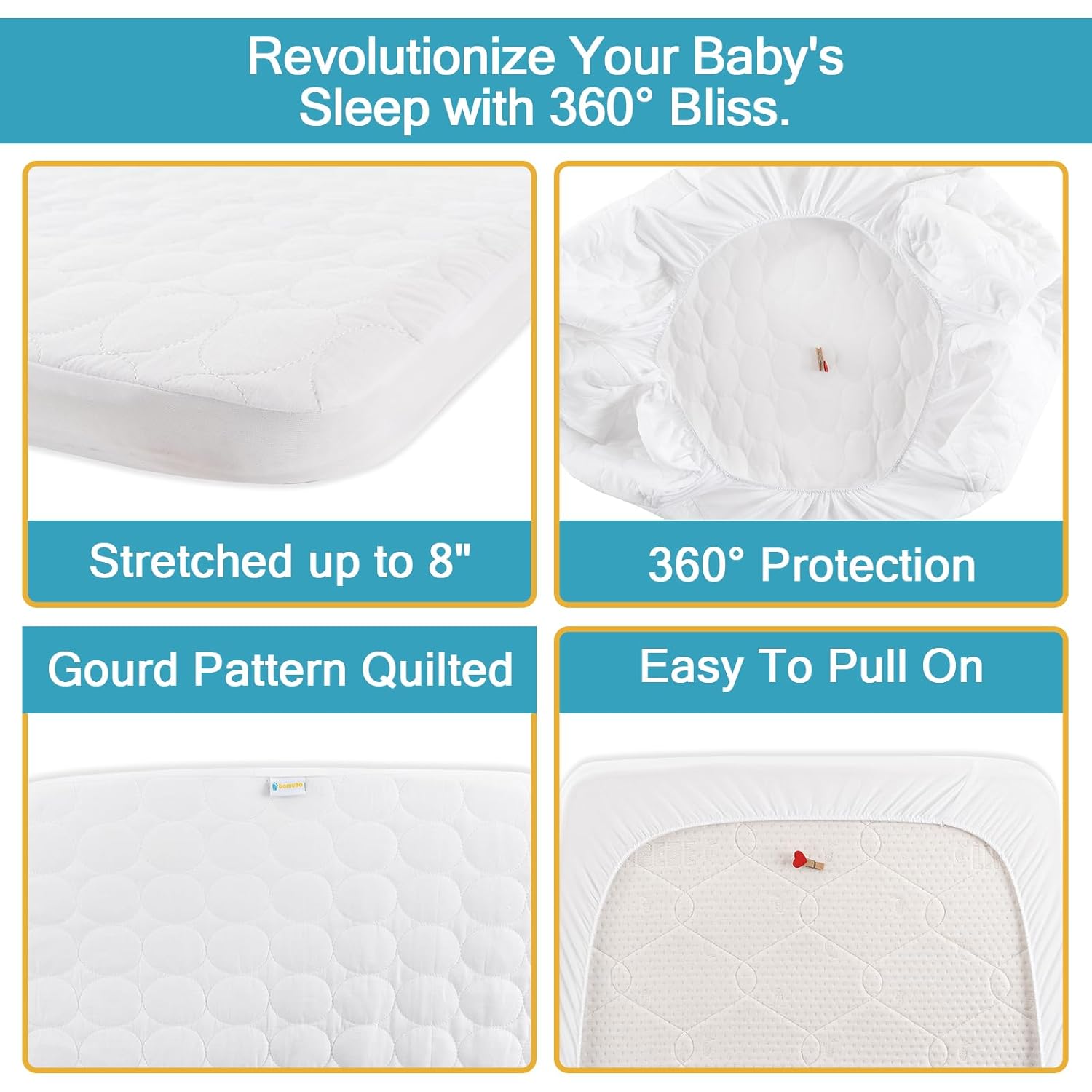 Bamuho Protector de colchón de algodón para cuna, impermeable, para colchón de cuna estándar, patrón de huevo de pato acolchado, paquete de 2
