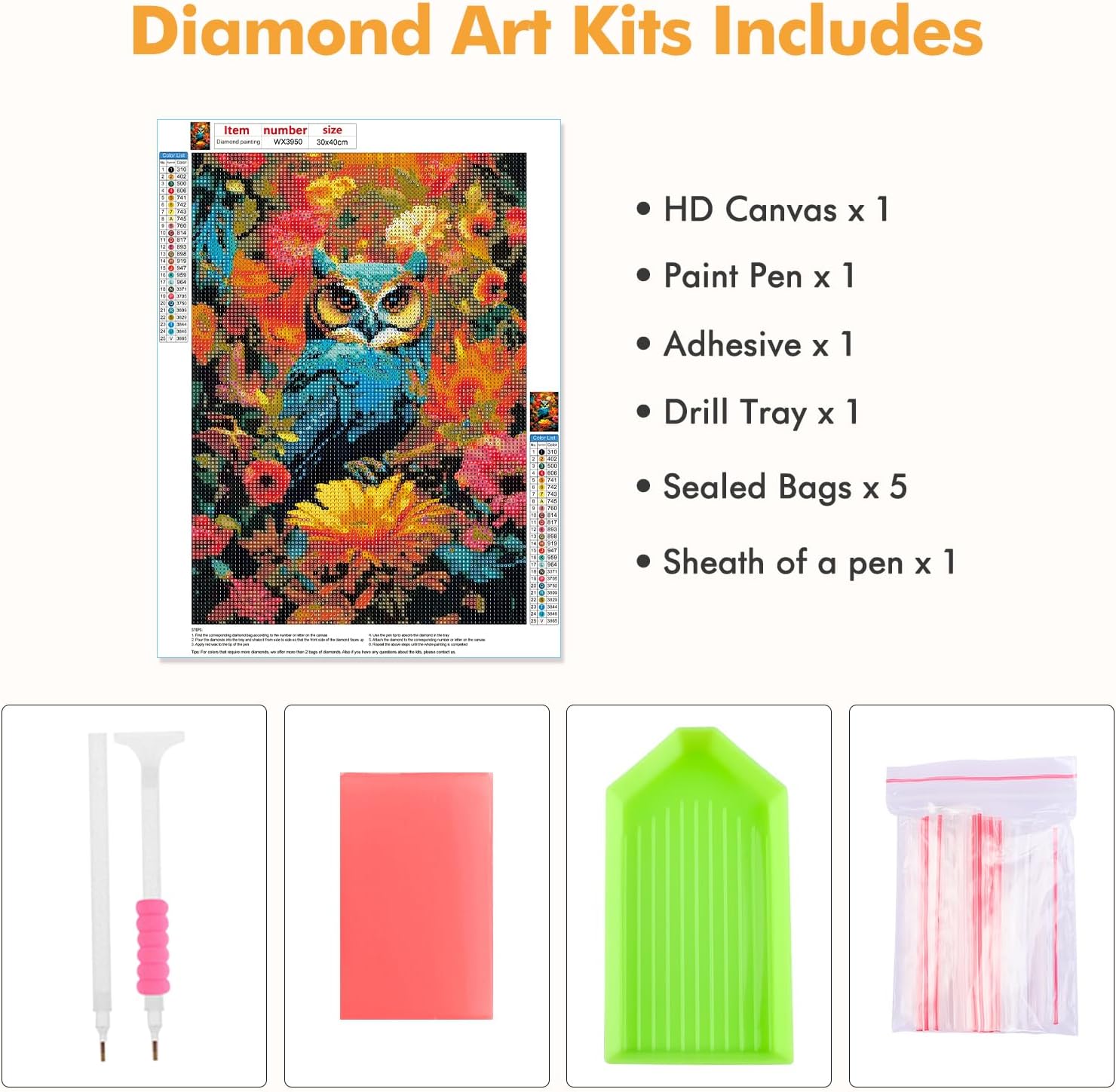 MOGTAA Kits de arte de diamantes de búho para adultos, kit de pintura de diamante de búho para principiantes, kit de bricolaje 5D de puntos de