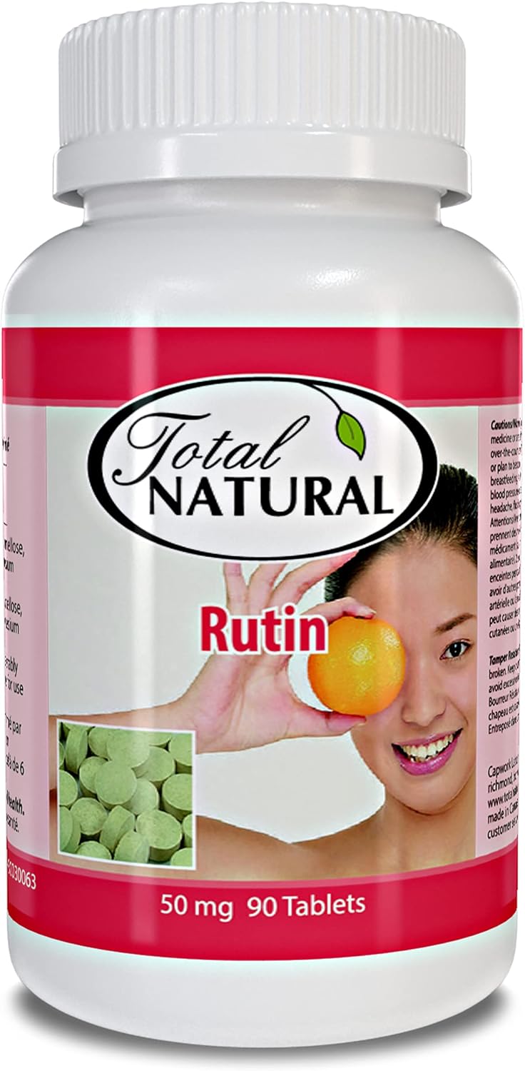 Total Natural Rutin 50mg 90 comprimidos 1 botella, ayuda a absorber y utilizar la vitamina C, mejora la salud vascular, cuidado de la vista