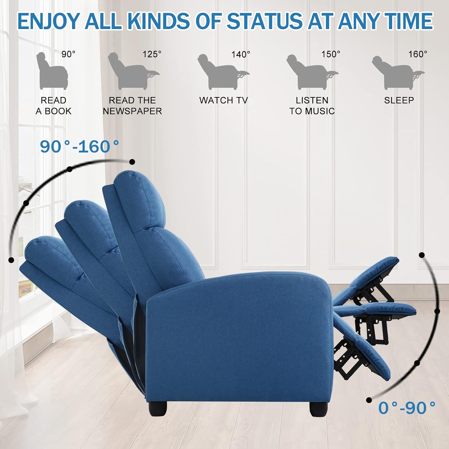 Sillón reclinable moderno reclinable para sala de estar, Winback, sofá individual, silla de lectura, asiento de cine en casa, sillón de masaje