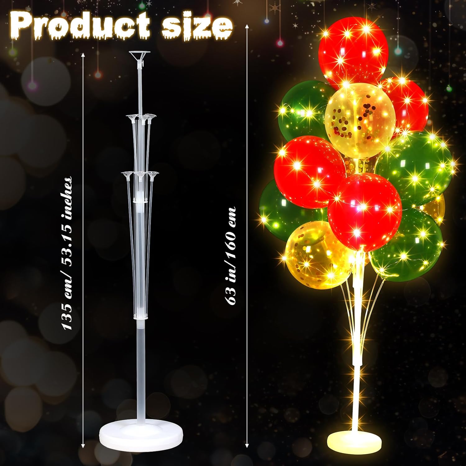 Juego de 6 soportes de globos de Navidad para suelo con cuerdas de luz, dorados, rojos, verdes, centros de mesa, kit de columna de globos para