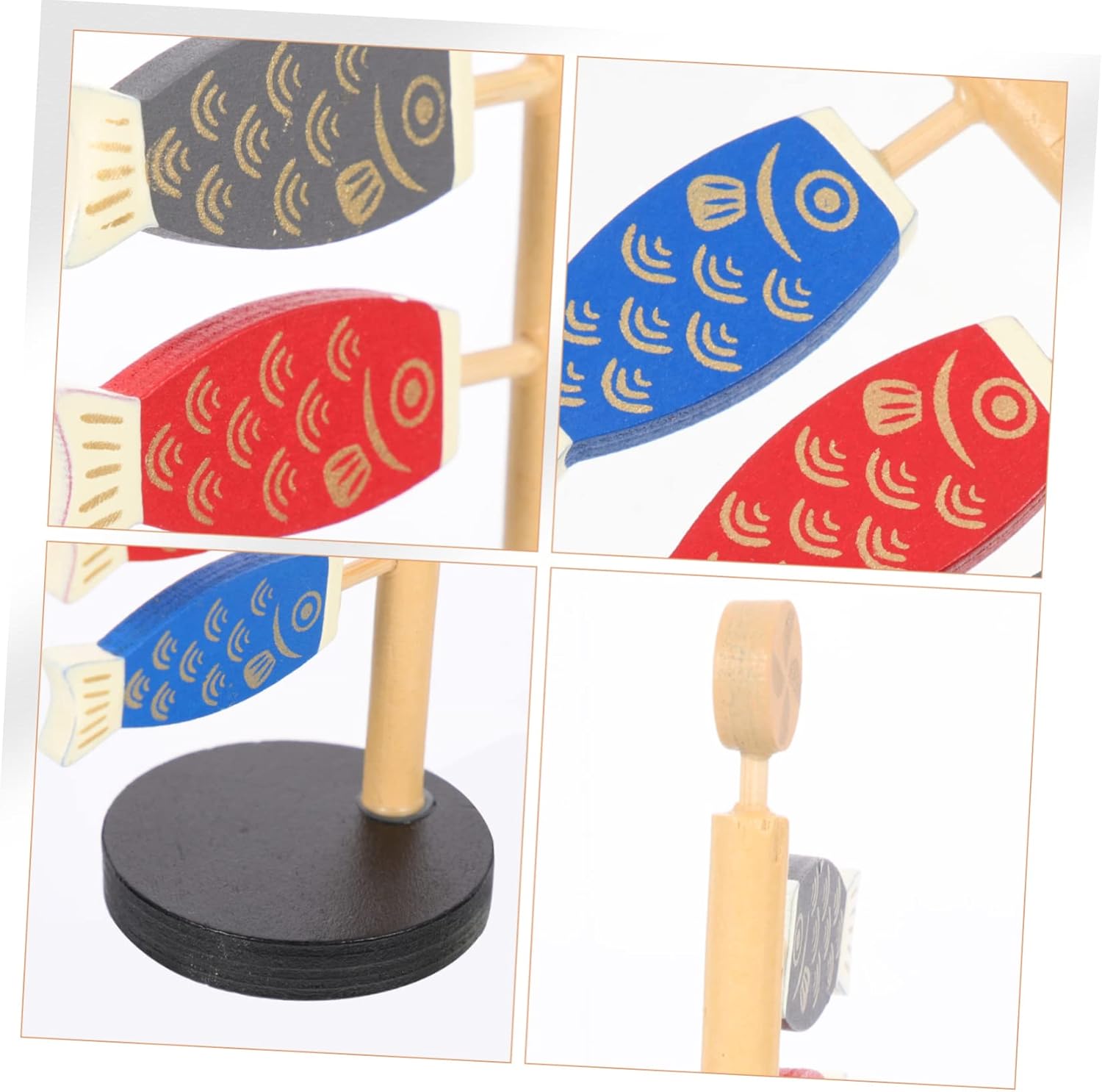 ABOOFAN Decoración de serpentina de carpa, 3 uds. Cosas lindas de carpa japonesa, soporte de madera para colocar estantería, decoración de barra de
