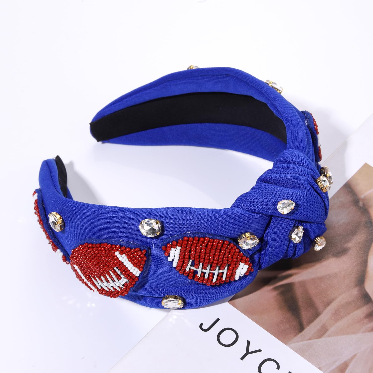 Diadema de fútbol para mujer, accesorios de fútbol para mamá, diadema anudada con cuentas de fútbol con diamantes de imitación, adorno de cristal