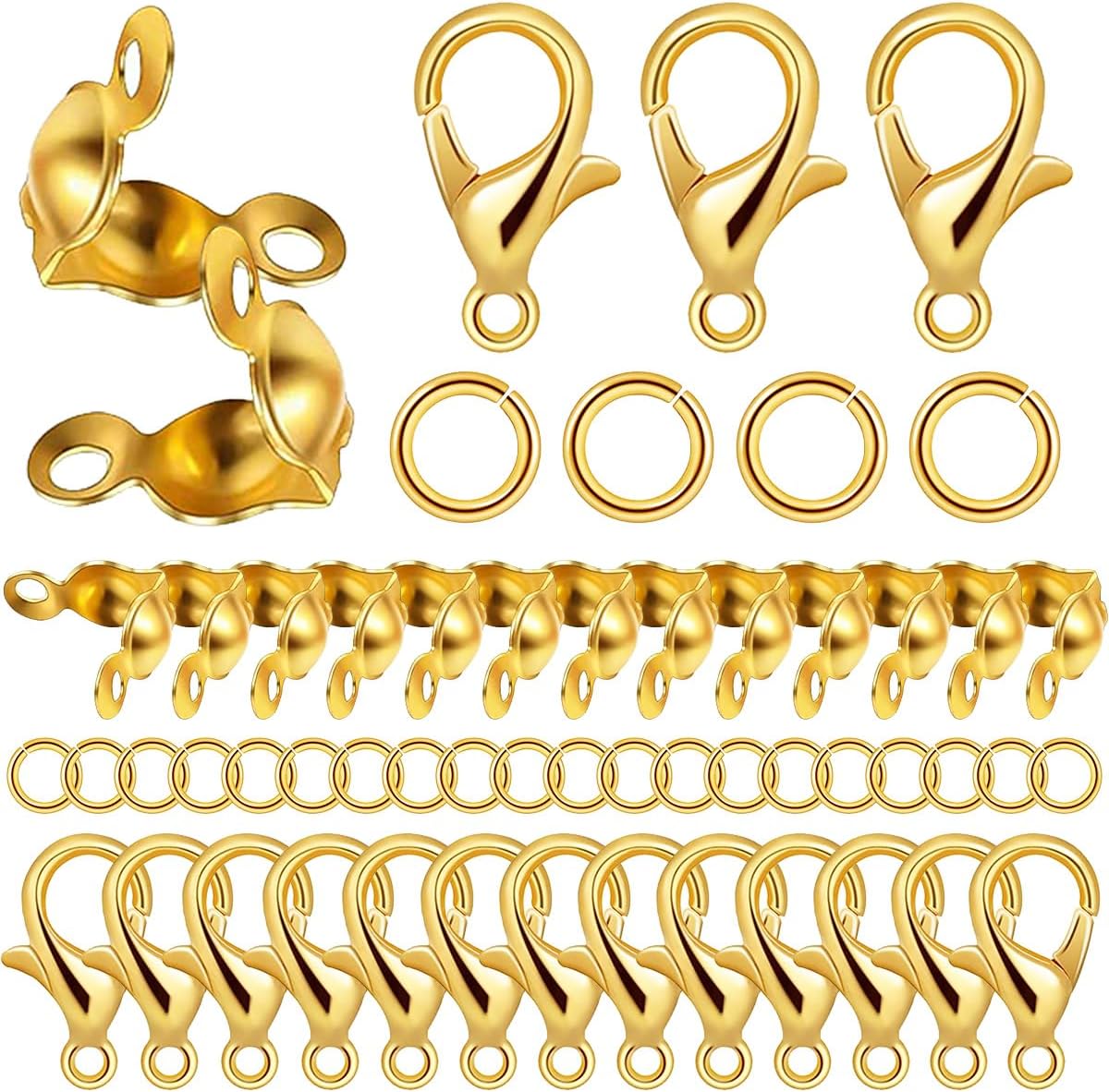 Juego de 1000 accesorios para fabricación de joyas, 100 cierres de pinza de langosta, 300 cuentas engarzadas, 600 conectores de anillo abierto para