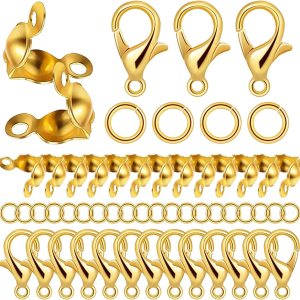 Juego de 1000 accesorios para fabricación de joyas, 100 cierres de pinza de langosta, 300 cuentas engarzadas, 600 conectores de anillo abierto para Juego de 1000 accesorios para fabricación de joyas, 100 cierres de pinza de langosta, 300 cuentas engarzadas, 600 conectores de anillo abierto para