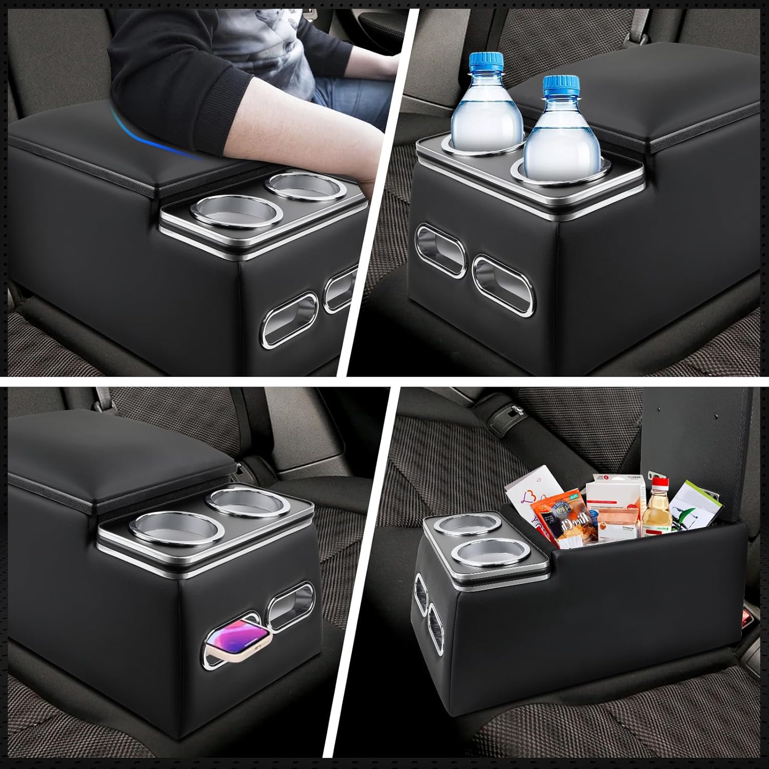 Organizador universal de consola central para automóvil con portavasos y soporte para teléfono, consolas de asiento trasero con reposabrazos, caja