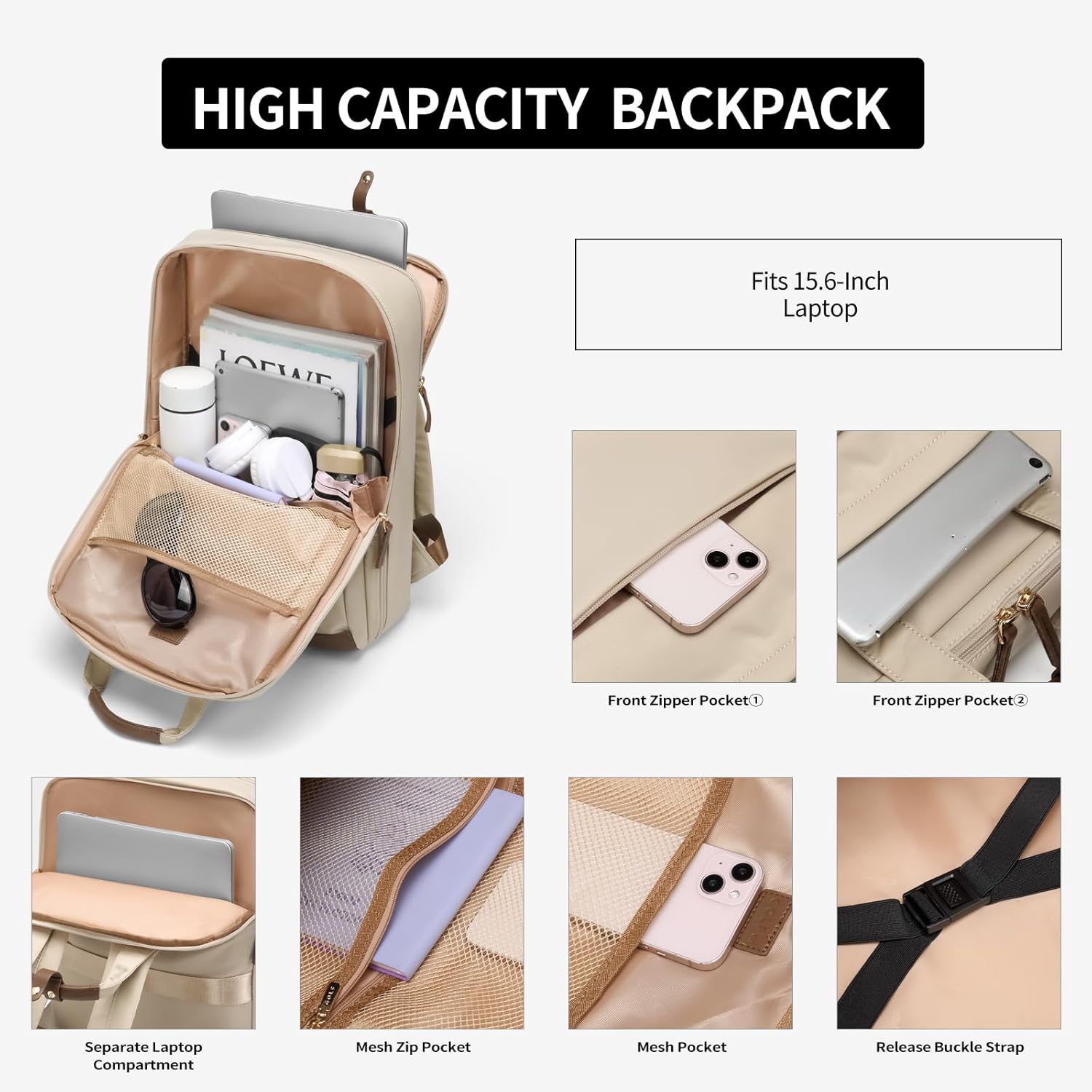 Mochila para laptop para mujer, diseño inteligente, bolsa de trabajo universitaria, mochilas de negocios para viajes y negocios, se adapta a