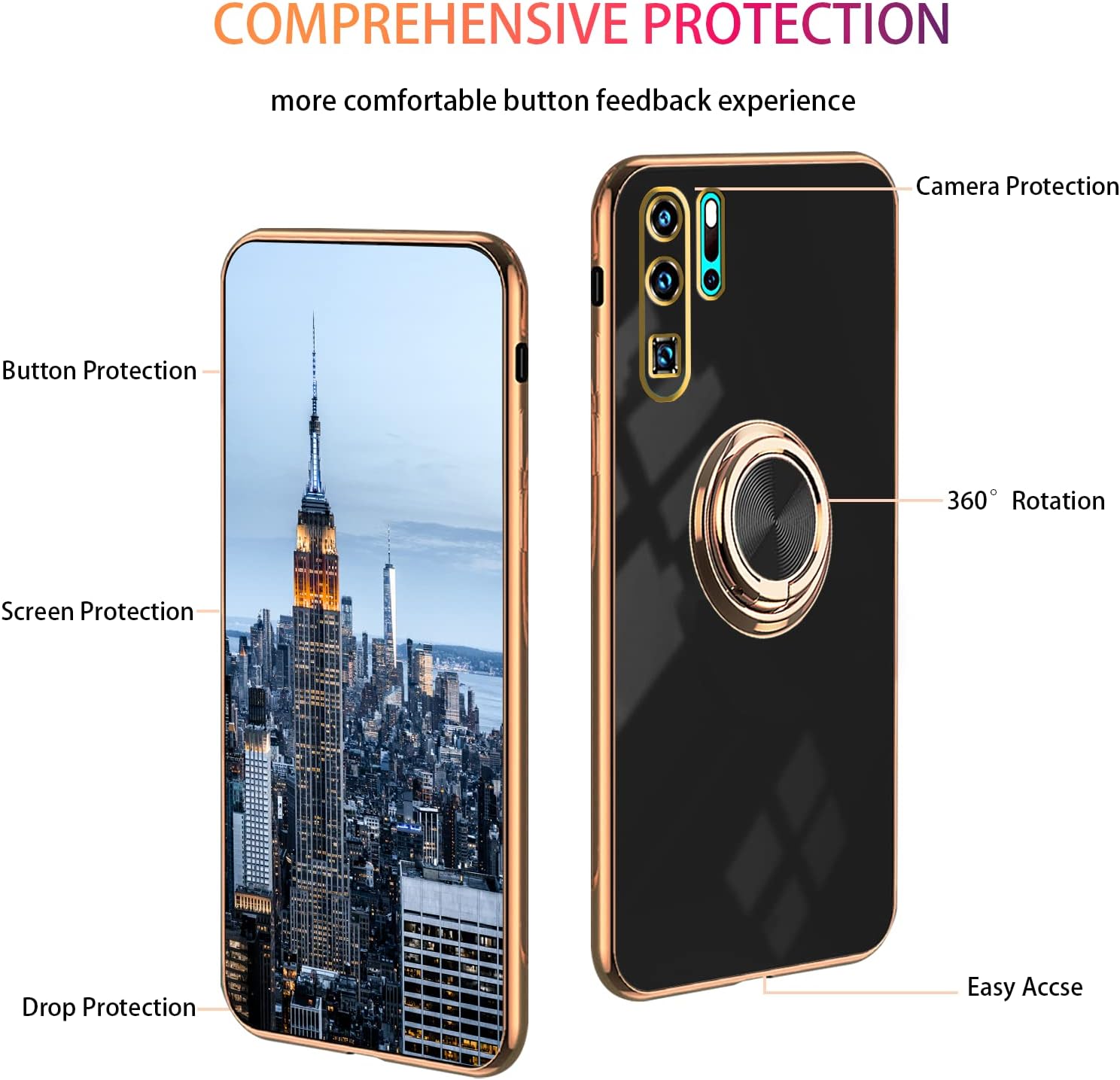Compatible con Huawei P30 Pro Case Ring Holder Magnet Green, Huawei P30 Pro Funda de teléfono Funda de silicona a prueba de golpes Funda delgada de