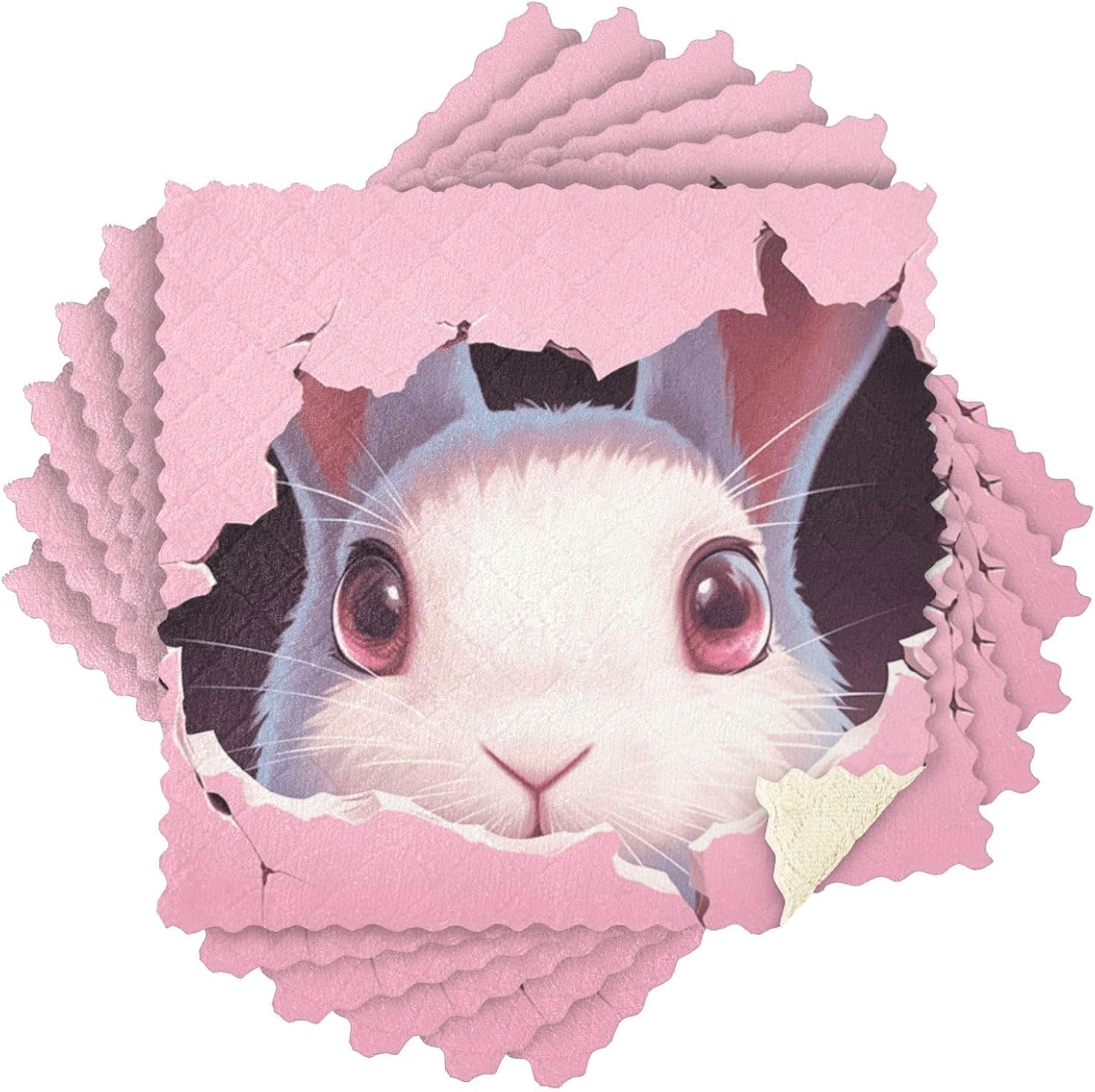 Cute Little Bunny Pink Broken Wall Kitchen Towels and Dishcloths Sets Classic Kitchen Tea Towels Dish Drying Towels Absorbent Kitchen Hand Towels