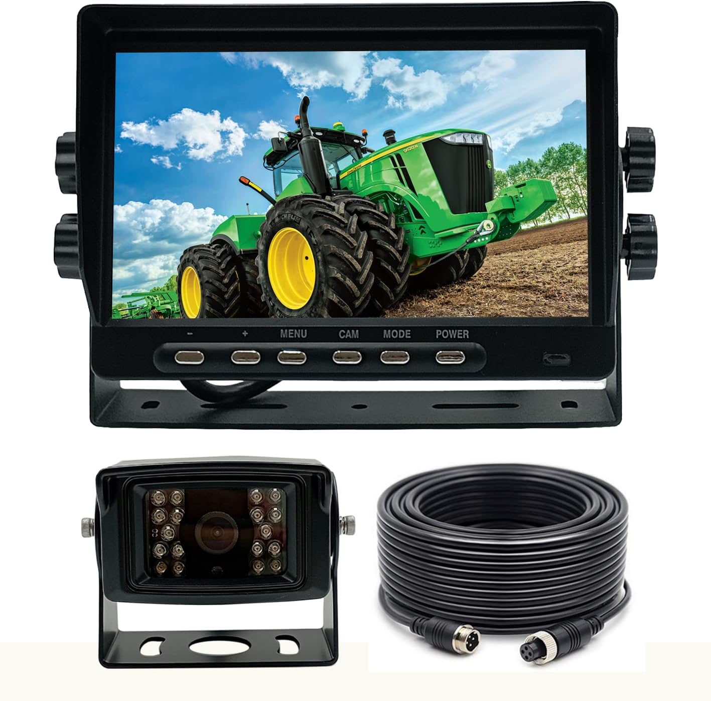 Sistema de cámara de respaldo con cable AHD 1080P de 7 pulgadas, línea de guía, cámara impermeable IP69K, visión nocturna, a prueba de vibraciones