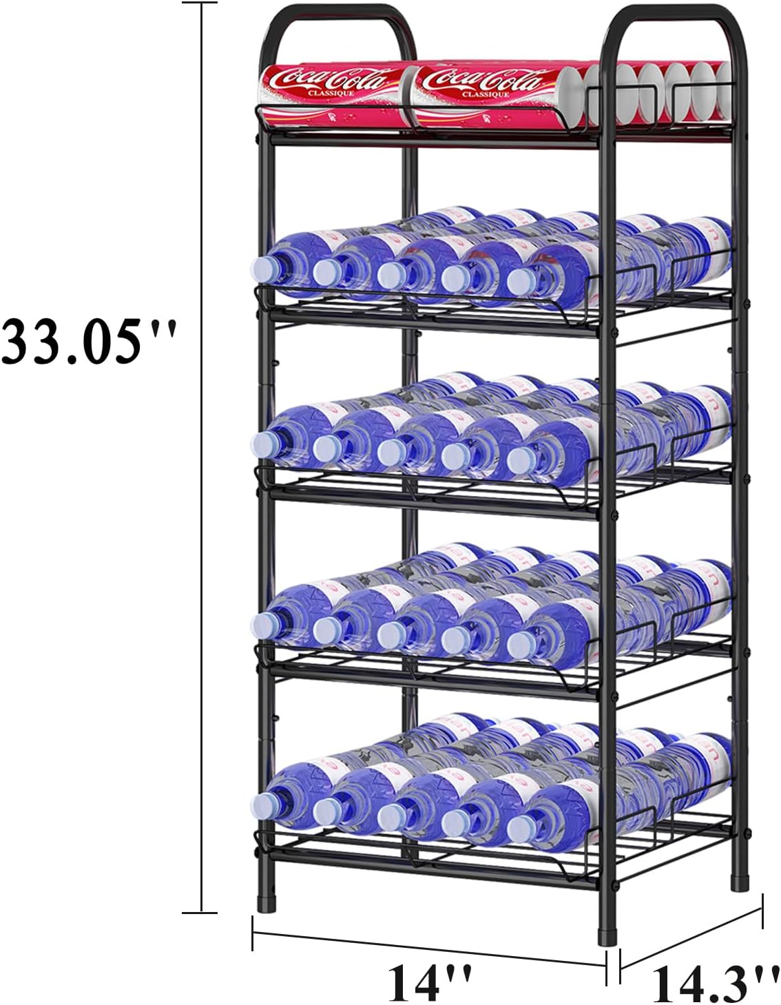 Estante de almacenamiento de botellas de agua de 5 niveles, estante de metal para latas de bebidas, estante para botellas de agua de gran capacidad
