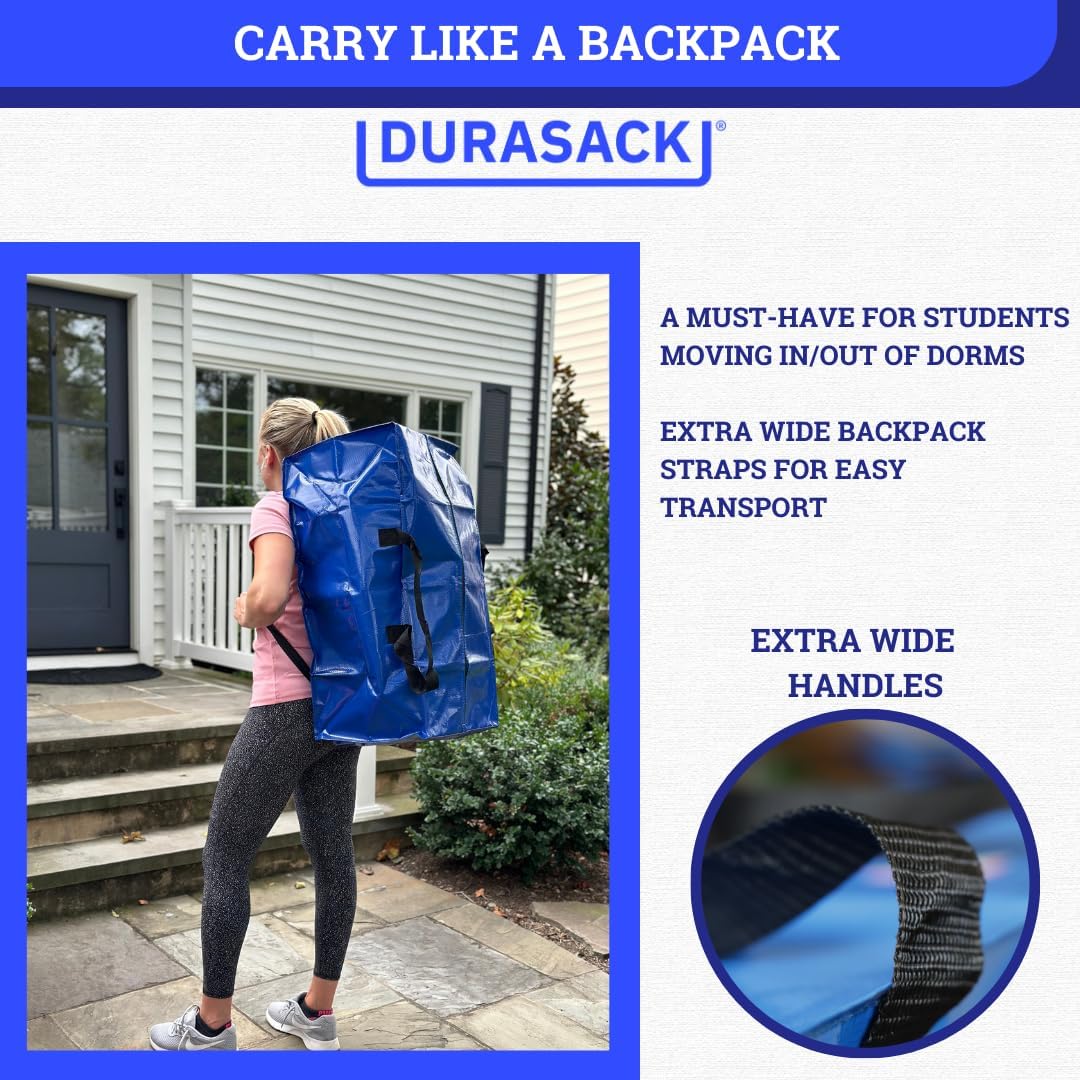 DURASACK Contenedor de almacenamiento de bolsas de mudanza de alta resistencia con cremallera, correas de transporte reforzadas y correas de