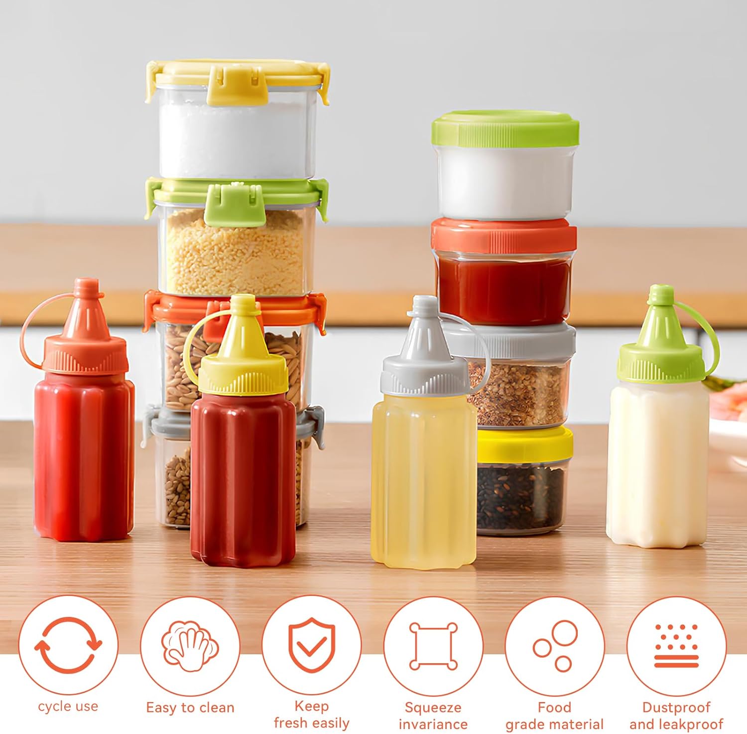 12 unidades de mini botellas de plástico para exprimir salsas, cajas de condimentos pequeños para condimentos, recipientes para aderezos de ensalada