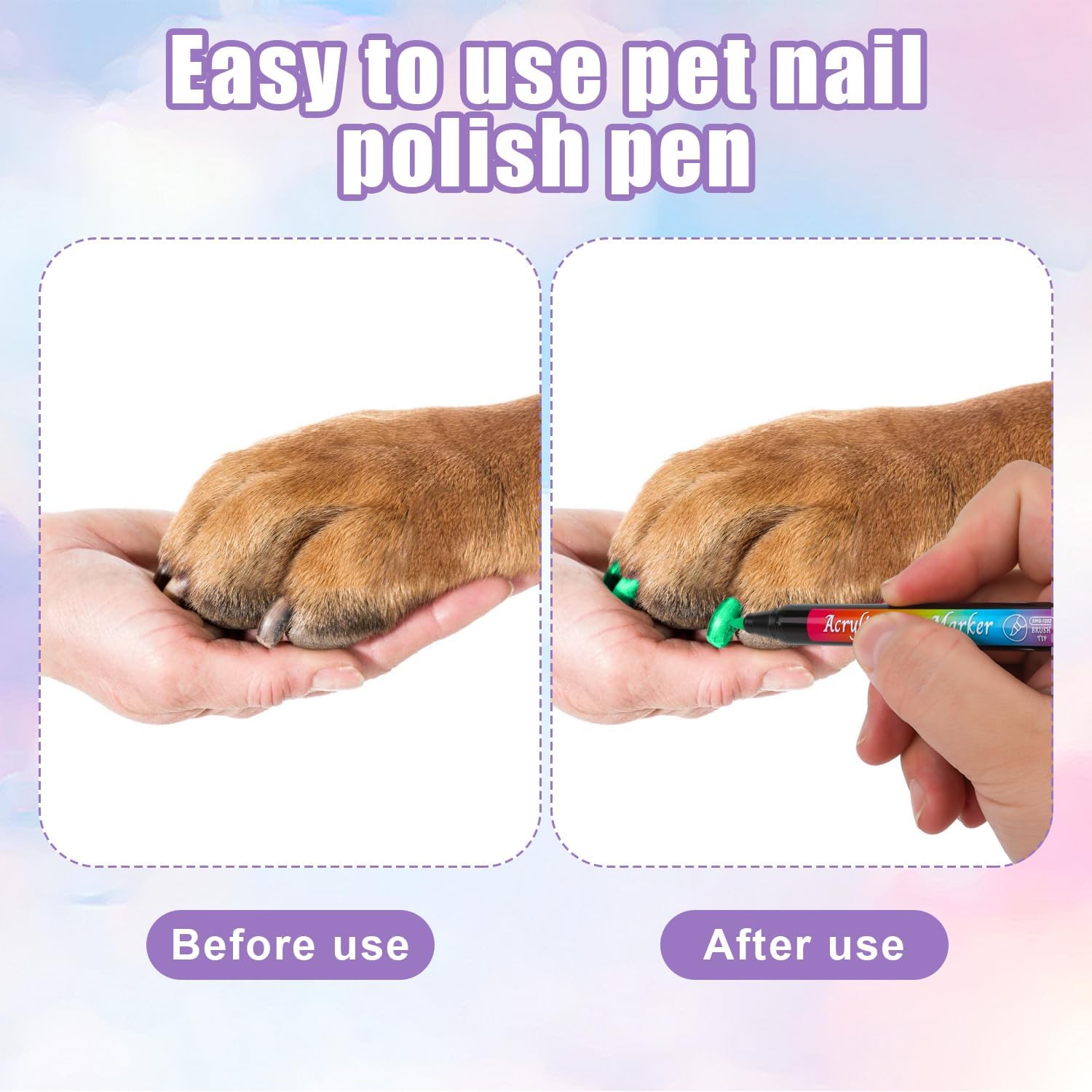 Bolígrafos de esmalte de uñas para perros, secado rápido, 12 colores seguros para perros, juego de esmaltes de uñas acrílicas, marcadores de pintura