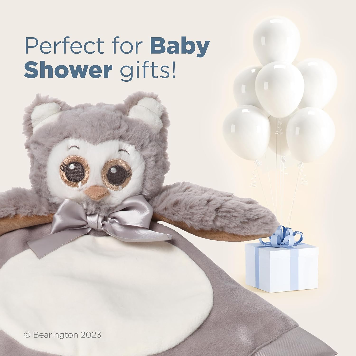 Bearington Baby Lil’ Owlie Snuggler, manta de seguridad de peluche de búho gris de 15 pulgadas para bebés