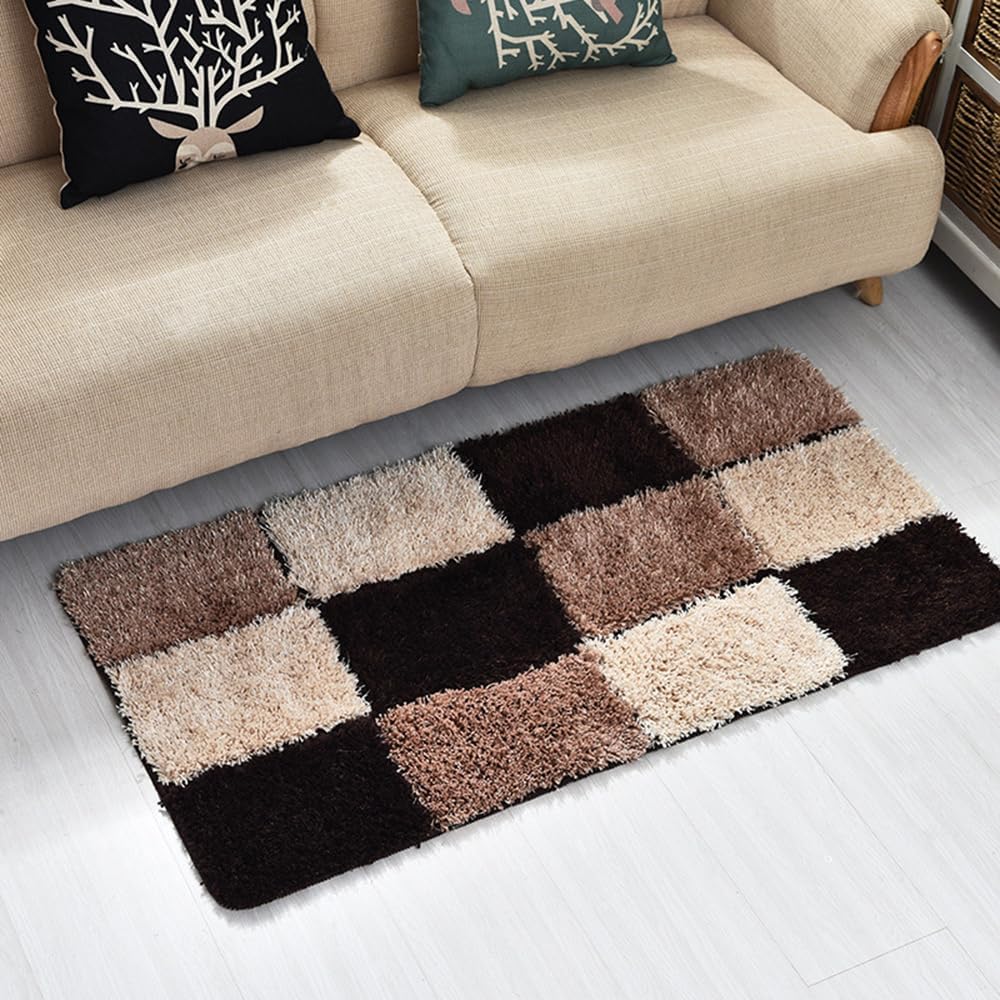vaxidow Alfombra retro a cuadros bohemia para baño, gruesa, peluda, antideslizante, vintage, ultra suave, absorbente de agua, para dormitorio, sala