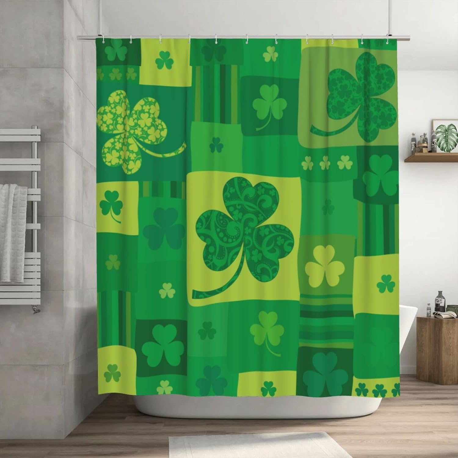 Cortina de ducha de plástico de trébol, 72 x 72 pulgadas, cortinas de ducha extralargas para baño, juego de liquidación con ganchos, cortinas de