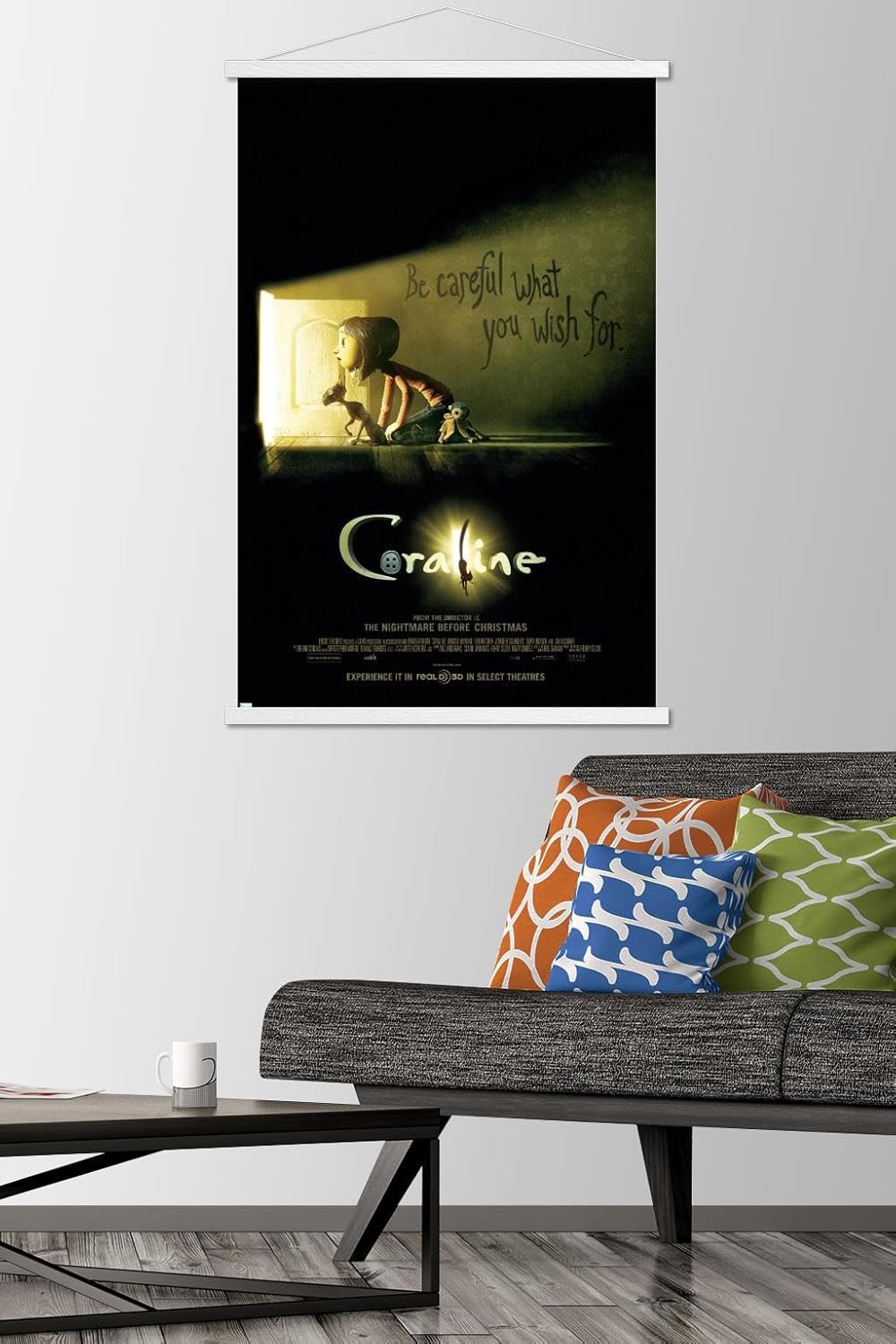Trends International Coraline – Póster de pared de una hoja con texto en inglés Be Careful, 22.37 x 34.00 pulgadas, paquete de impresión prémium y