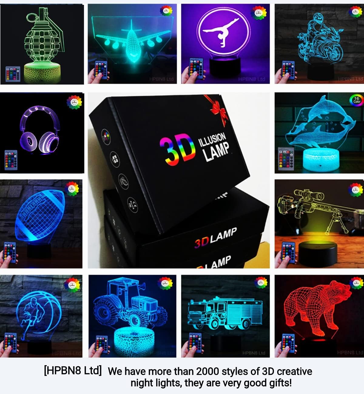 3D Artística Gimnasia Luz Nocturna Alimentada por USB Interruptor Táctil Control Remoto Decoración LED Ilusión Óptica Lámpara 3D 716 Colores