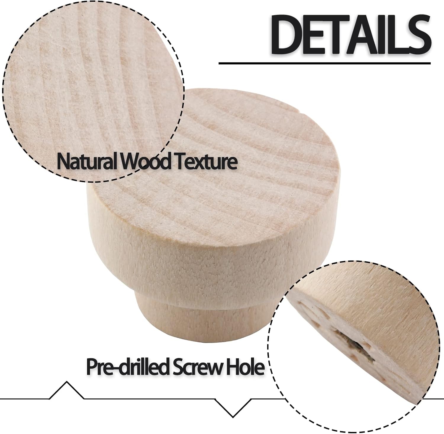 Zorfeter 16 pomos de madera plana para cajones, pomos de madera natural sin terminar para gabinetes de muebles (diámetro 1.299 in, altura 0.984 in)