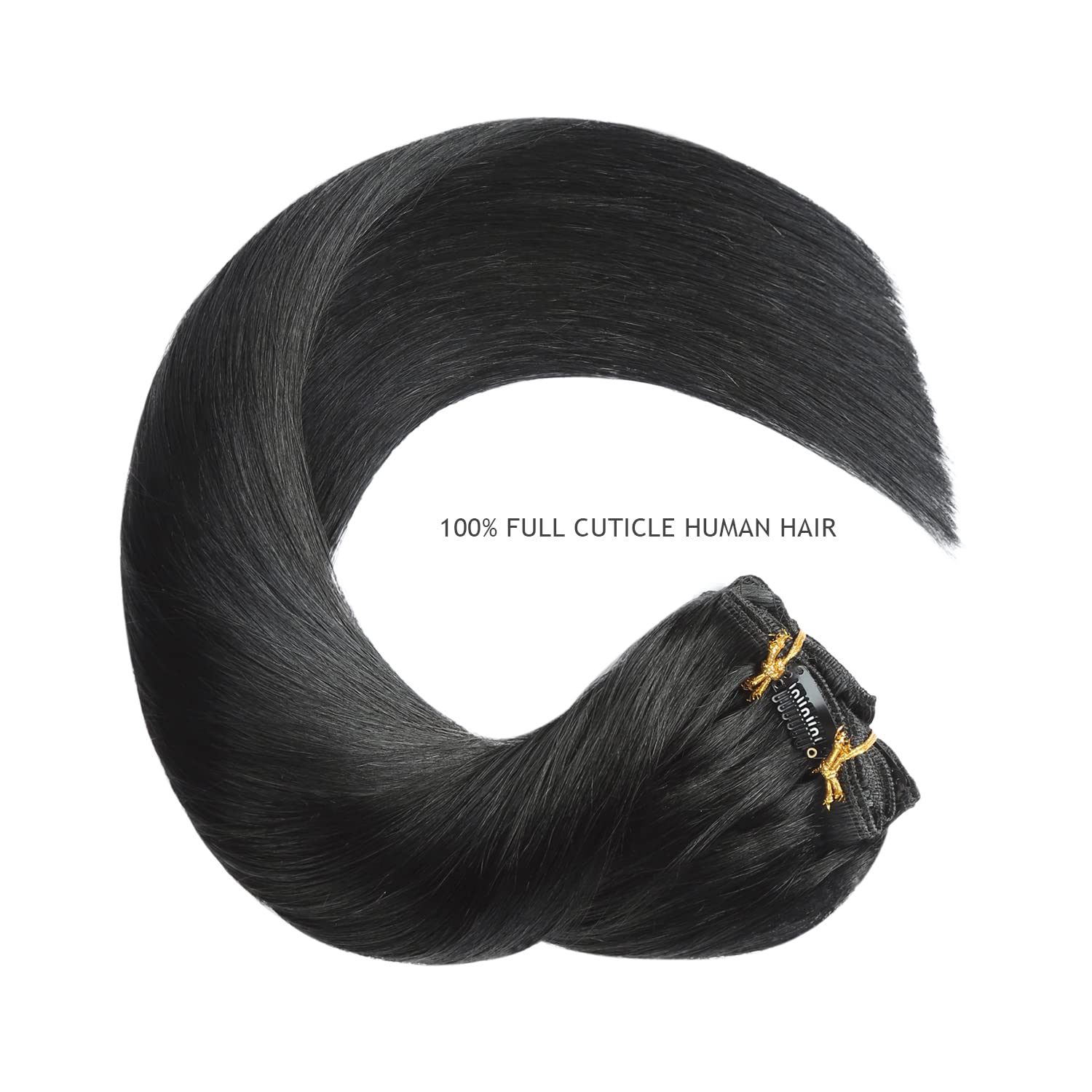 YILITE Extensiones de cabello con clip, color negro azabache, 100 % cabello humano real, 8 unidades por paquete, 3.53 oz, extensiones de cabello