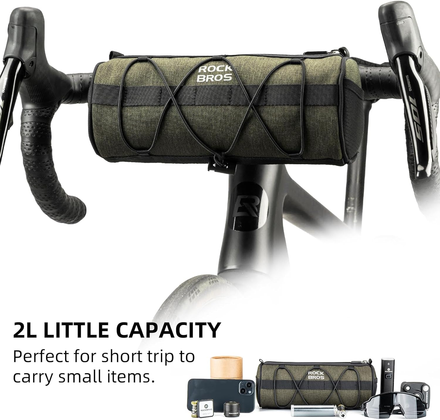 ROCKBROS Bolsa para manillar de bicicleta, bolsa pequeña para manillar de bicicleta, práctica bolsa de almacenamiento para manillar con correa para