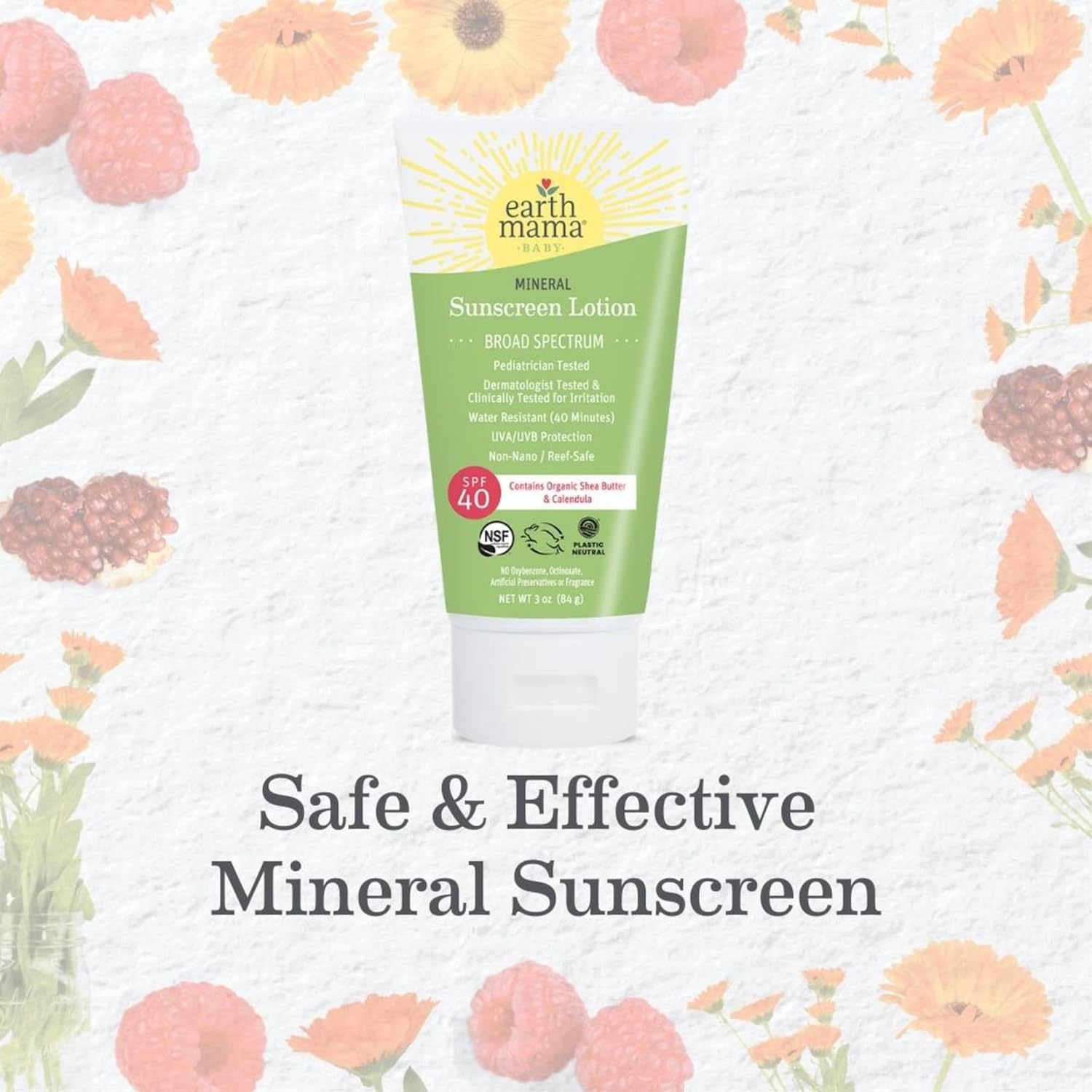 Loción protectora solar mineral Uber-Sensitive SPF 40 para niños de Earth Mama