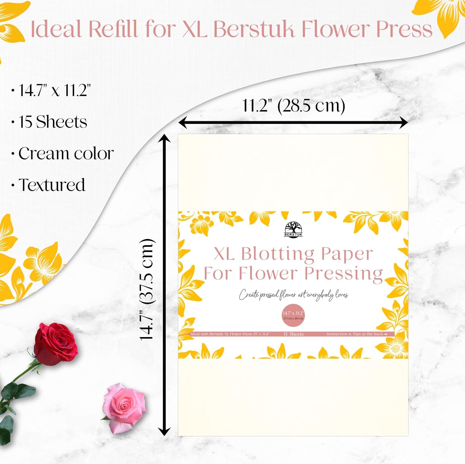 Papel secante XL para prensa de flores, extra grande, 14.7 x 11.2 pulgadas, papel de herbario altamente absorbente y reutilizable, paquete de 15